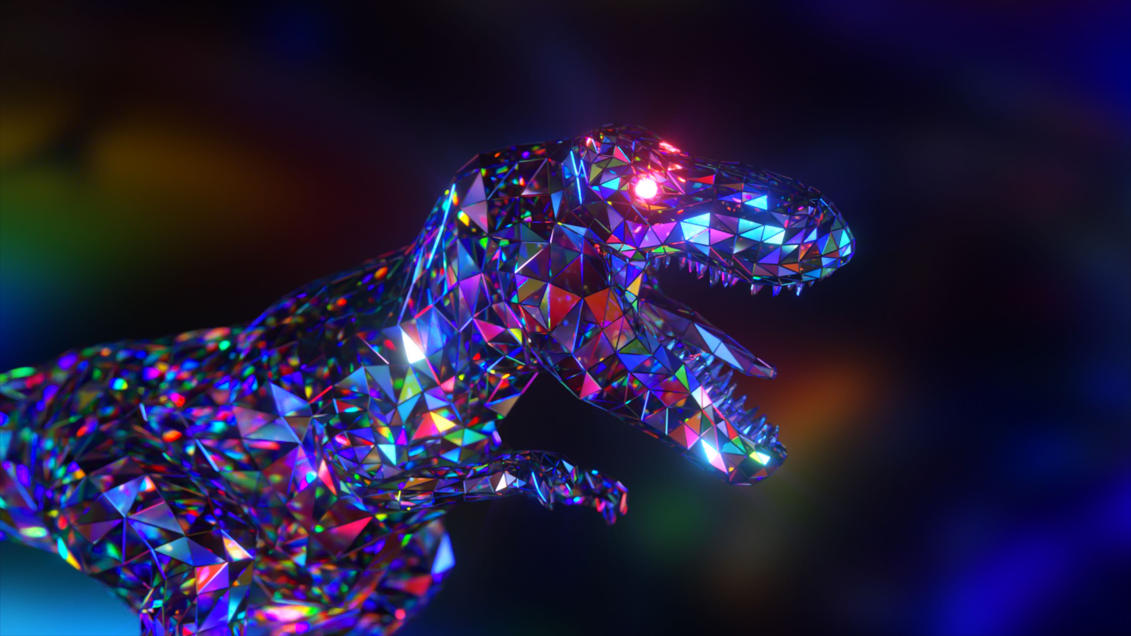 Collection of diamond animals. Roaring dinosaur. Nature and animals concept. 3d animation of a seamless loop. Low poly