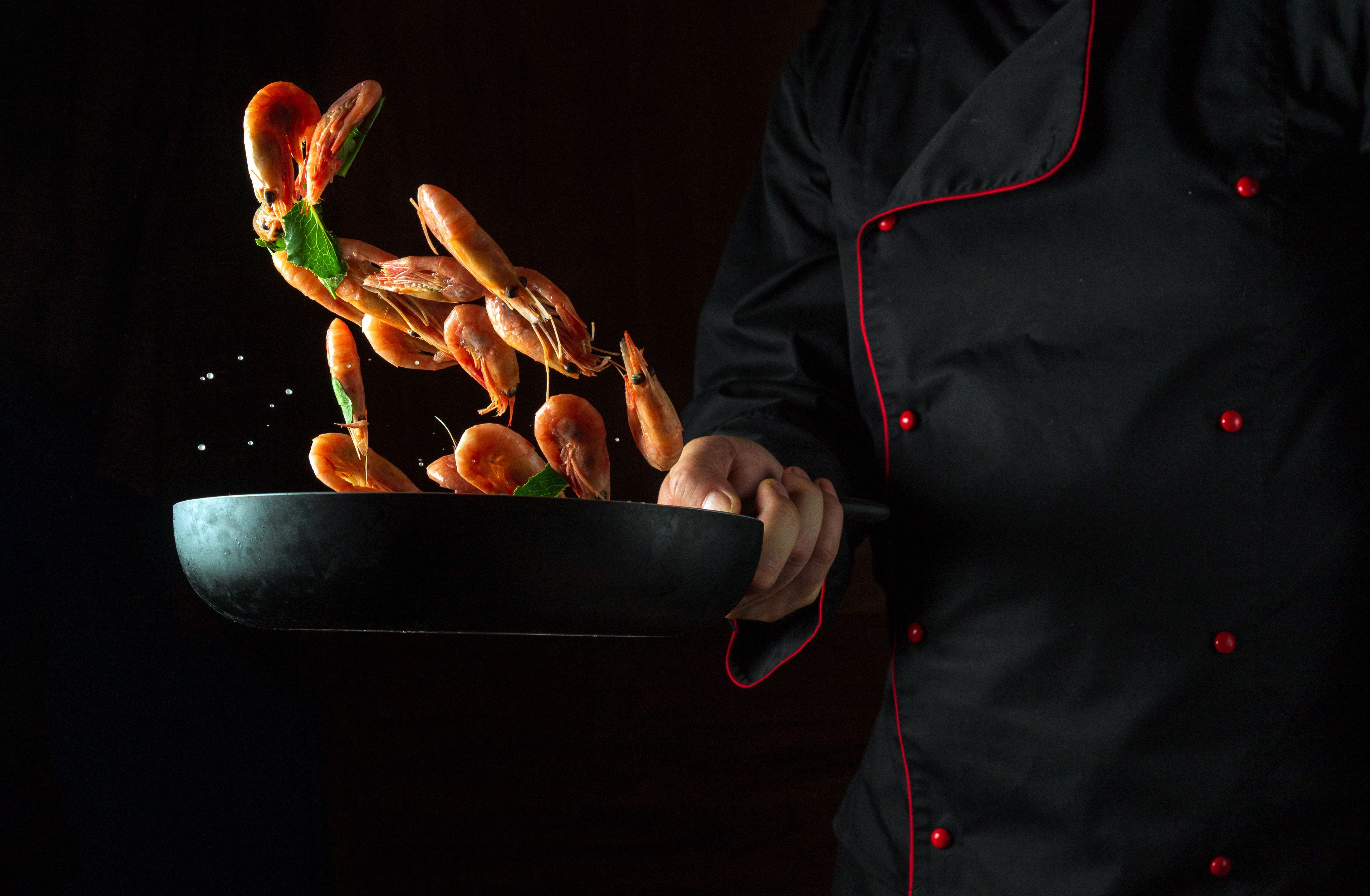 chef cooking seafood