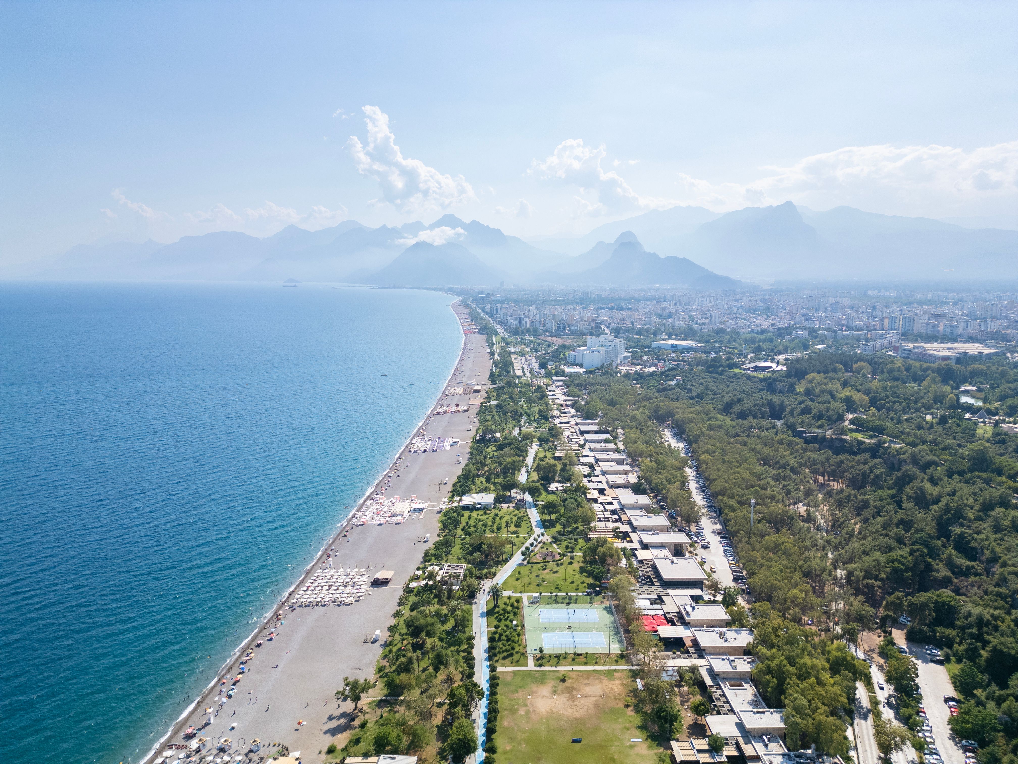 Aerial View of Konyaalti Beach in Antalya, Turkiye. Aerial View of Konyaalti Beach in Antalya, Turkiye.