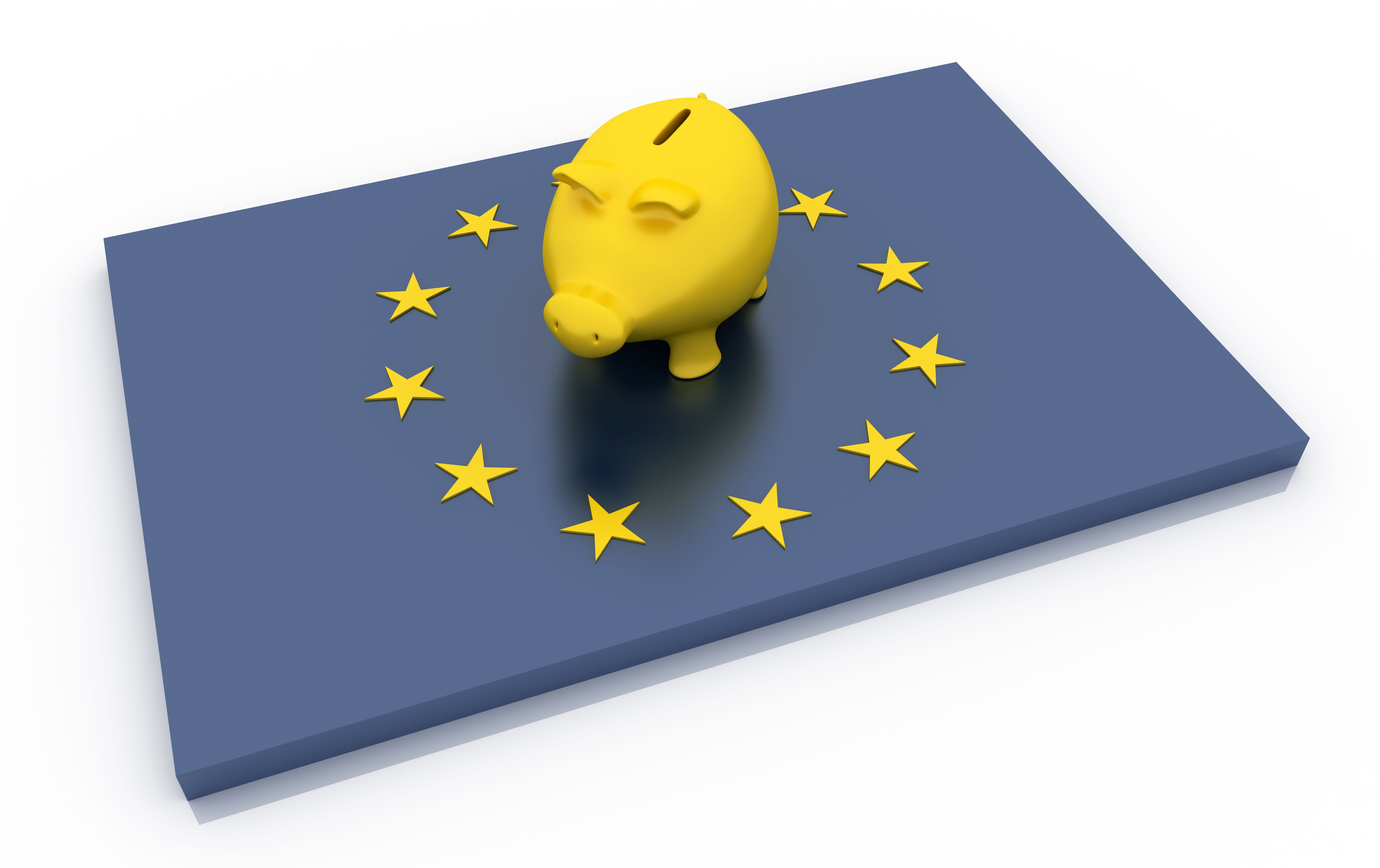 European Union flag with a golden piggy bank European Union flag with a golden piggy bank