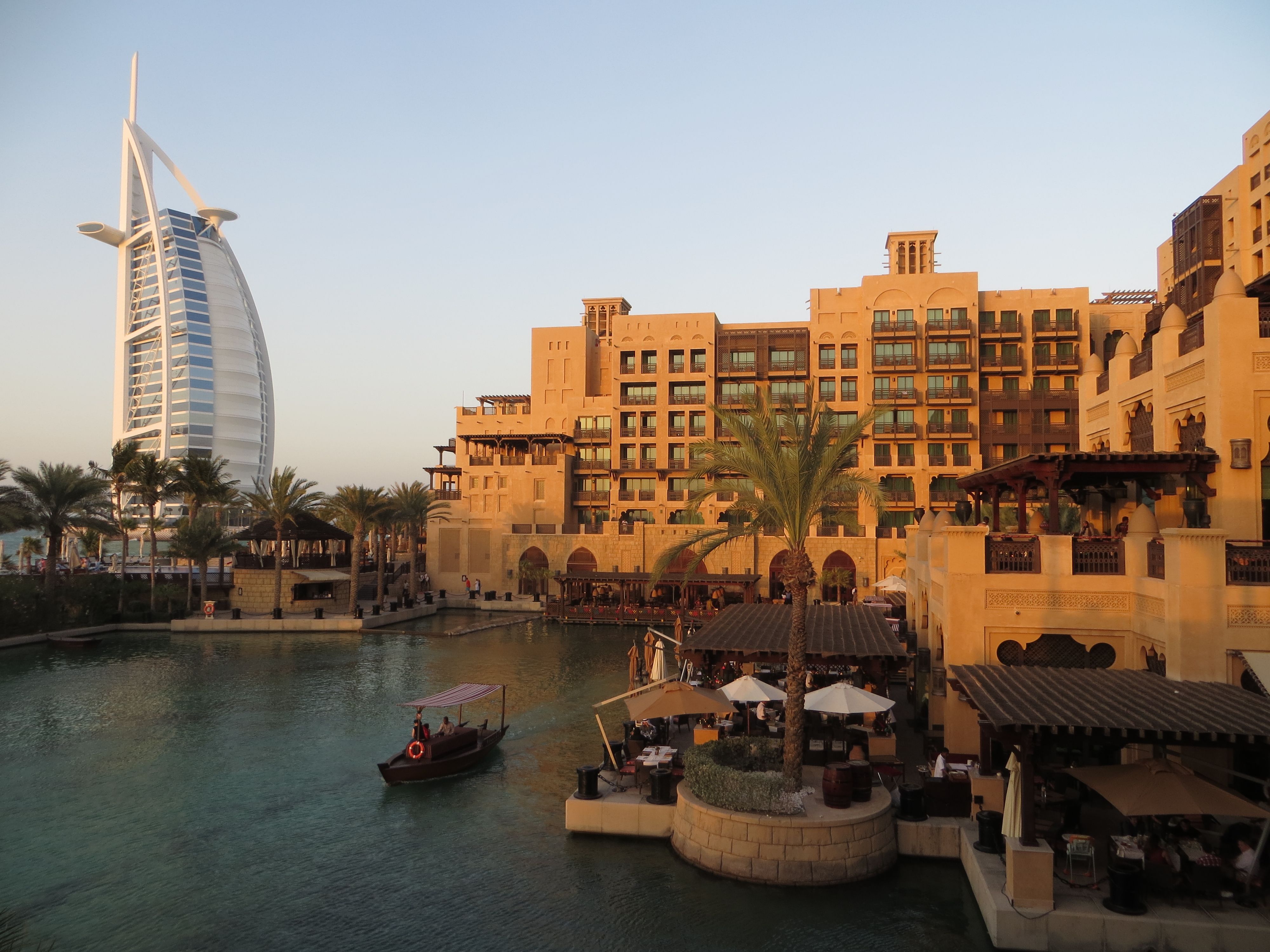 The waterways of Madinate Jumeriah and the Burj Al Arab Hotel