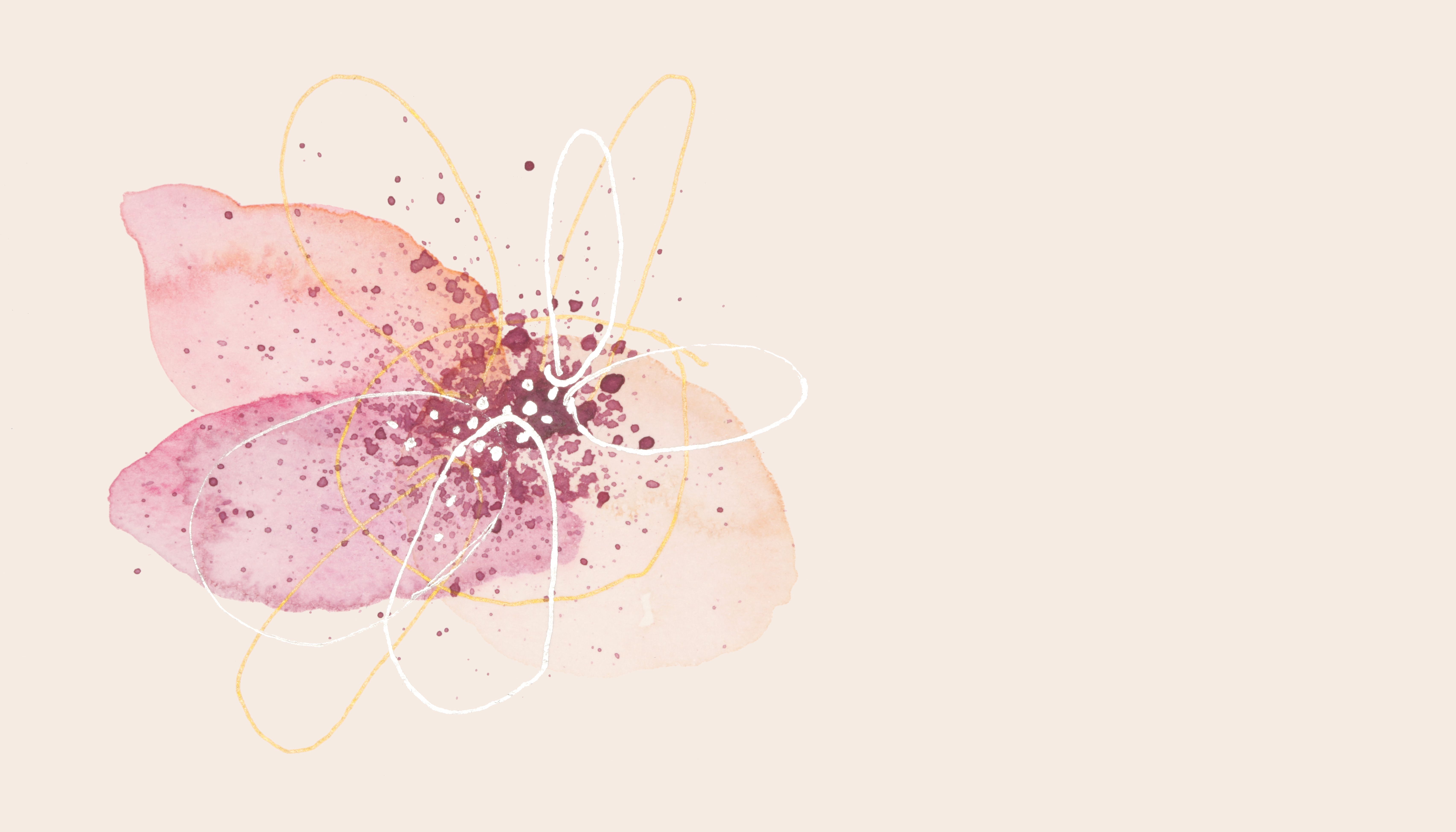 Watercolor flower blot with drops and doodle line elements. Abstract texture light beige background. Watercolor flower blot with drops and doodle line elements. Abstract texture light beige background.