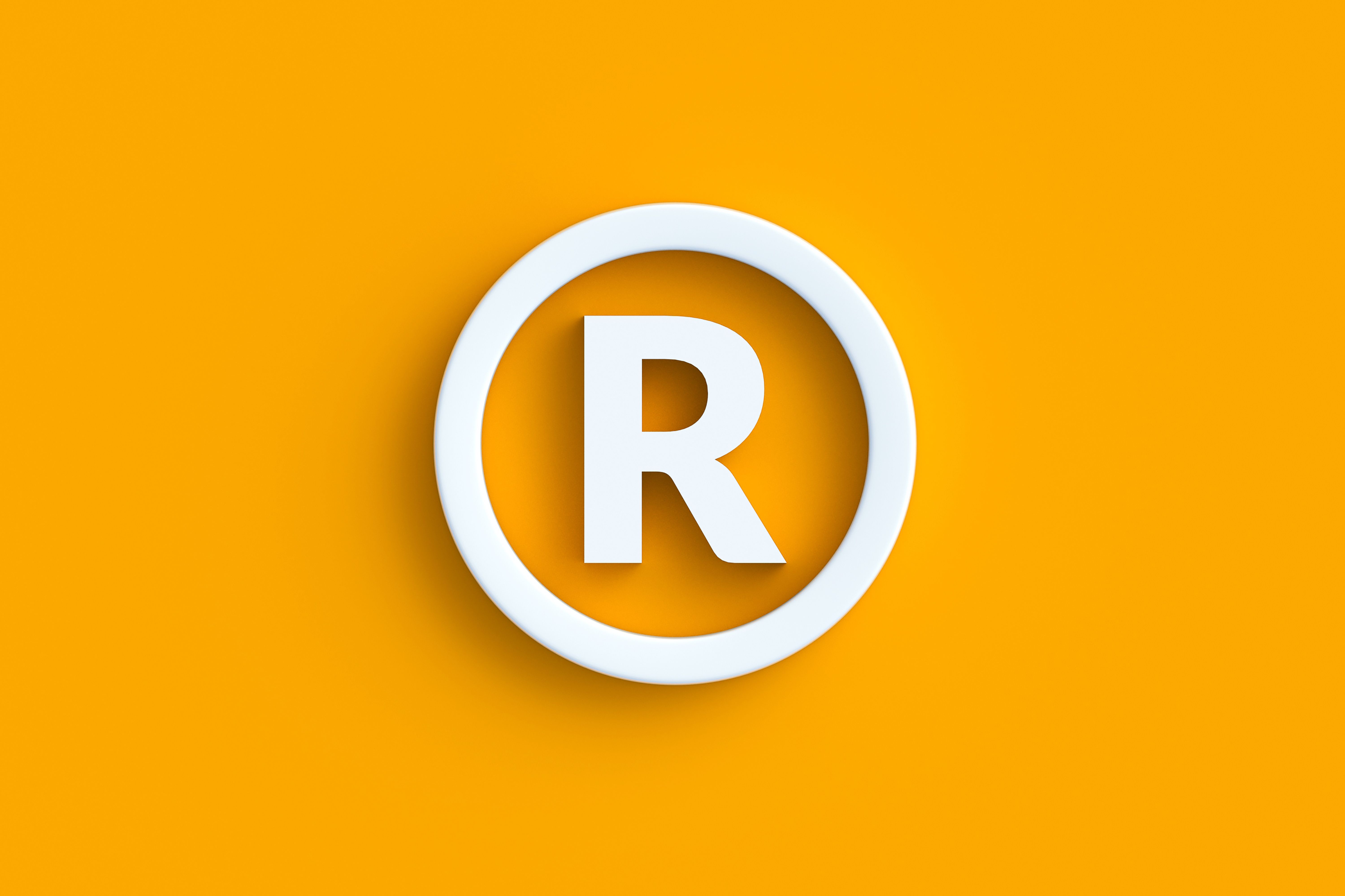 R symbol in circle. Registered trademark. Brand protection. Rights and rules. Patent legislation. Business concept. 3d render