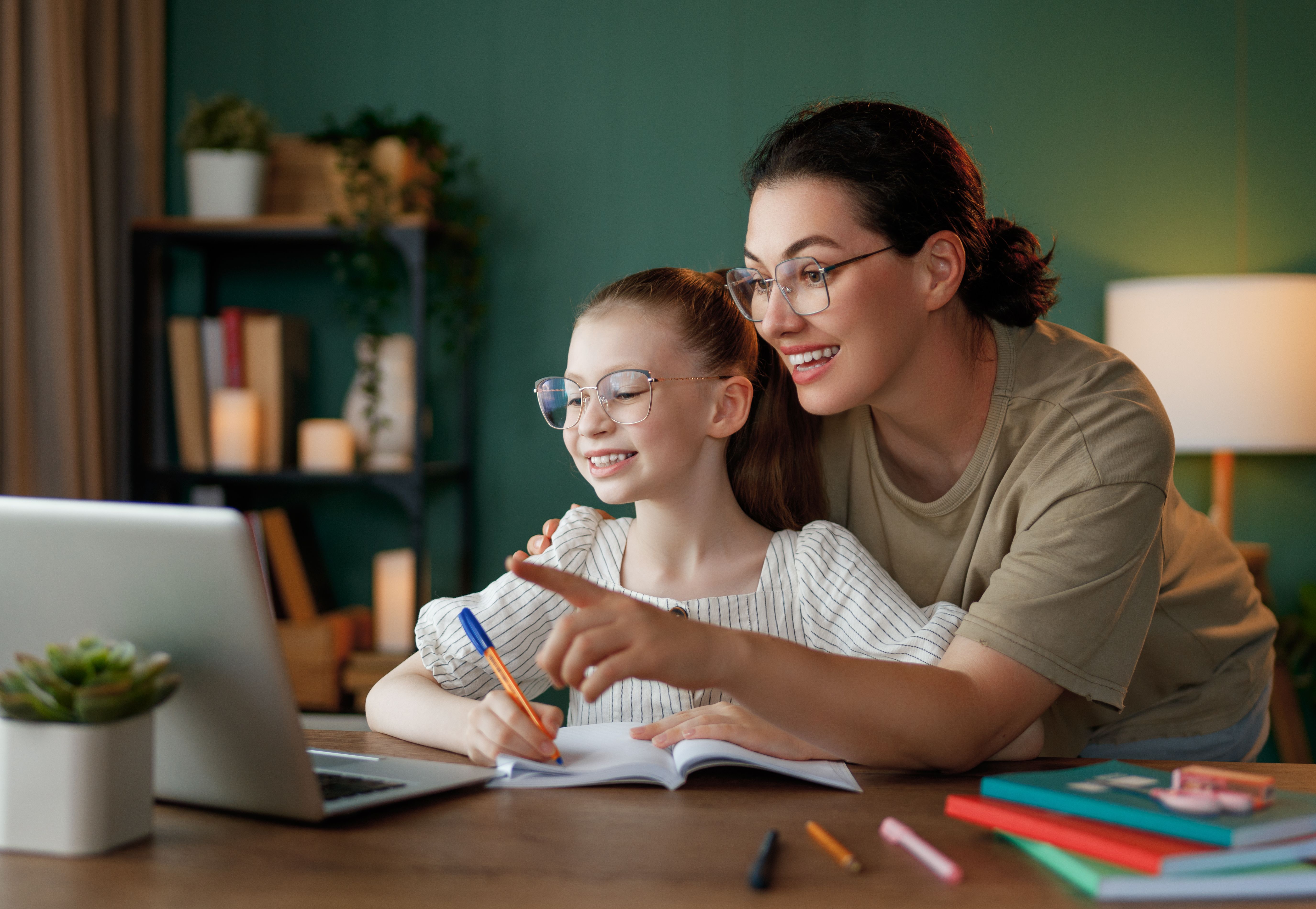 Girl doing homework or online education.