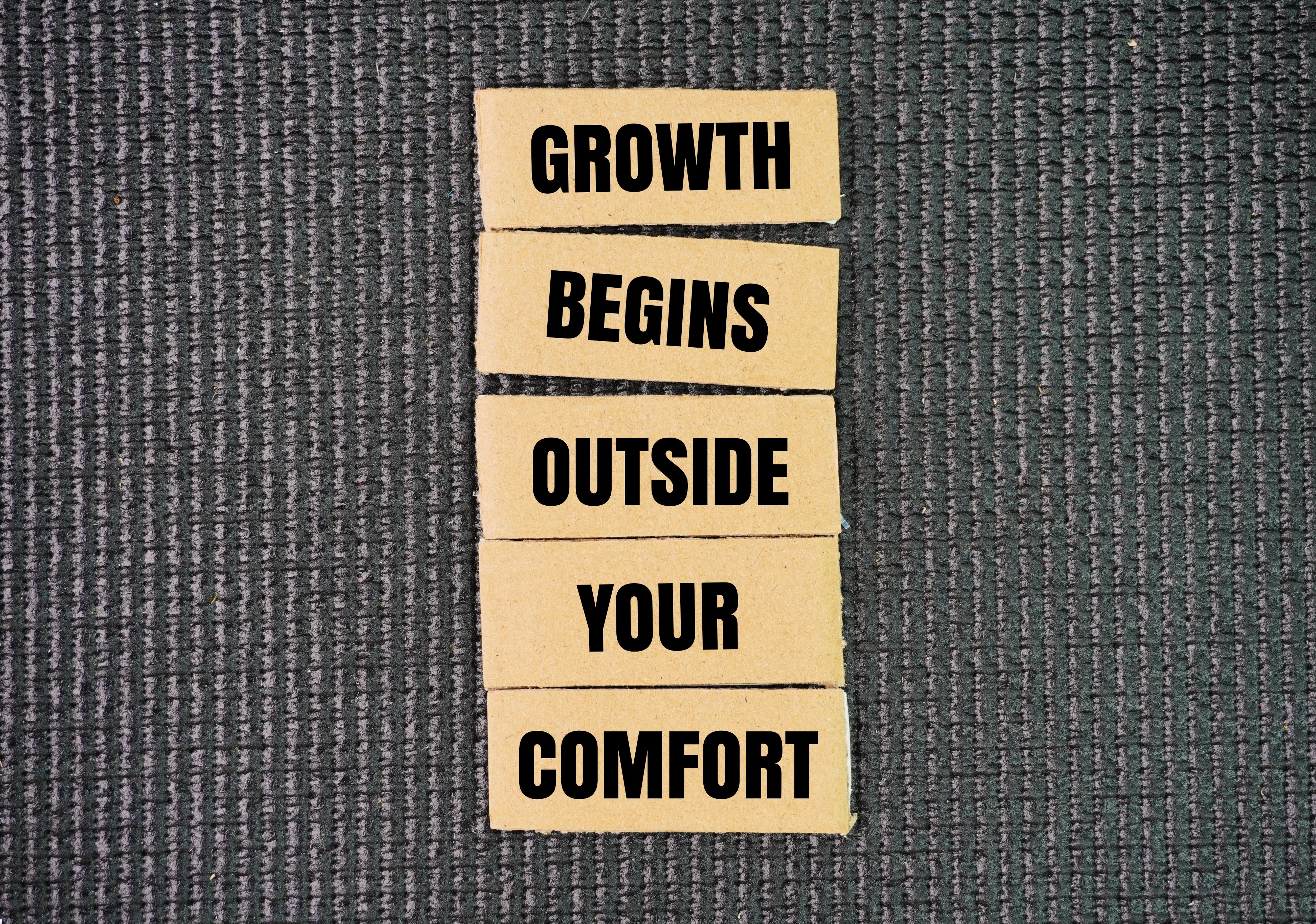 A word or quote for growth: Growth Begins Outside Your Comfort. significant personal and professional development occurs when individuals challenge themselves