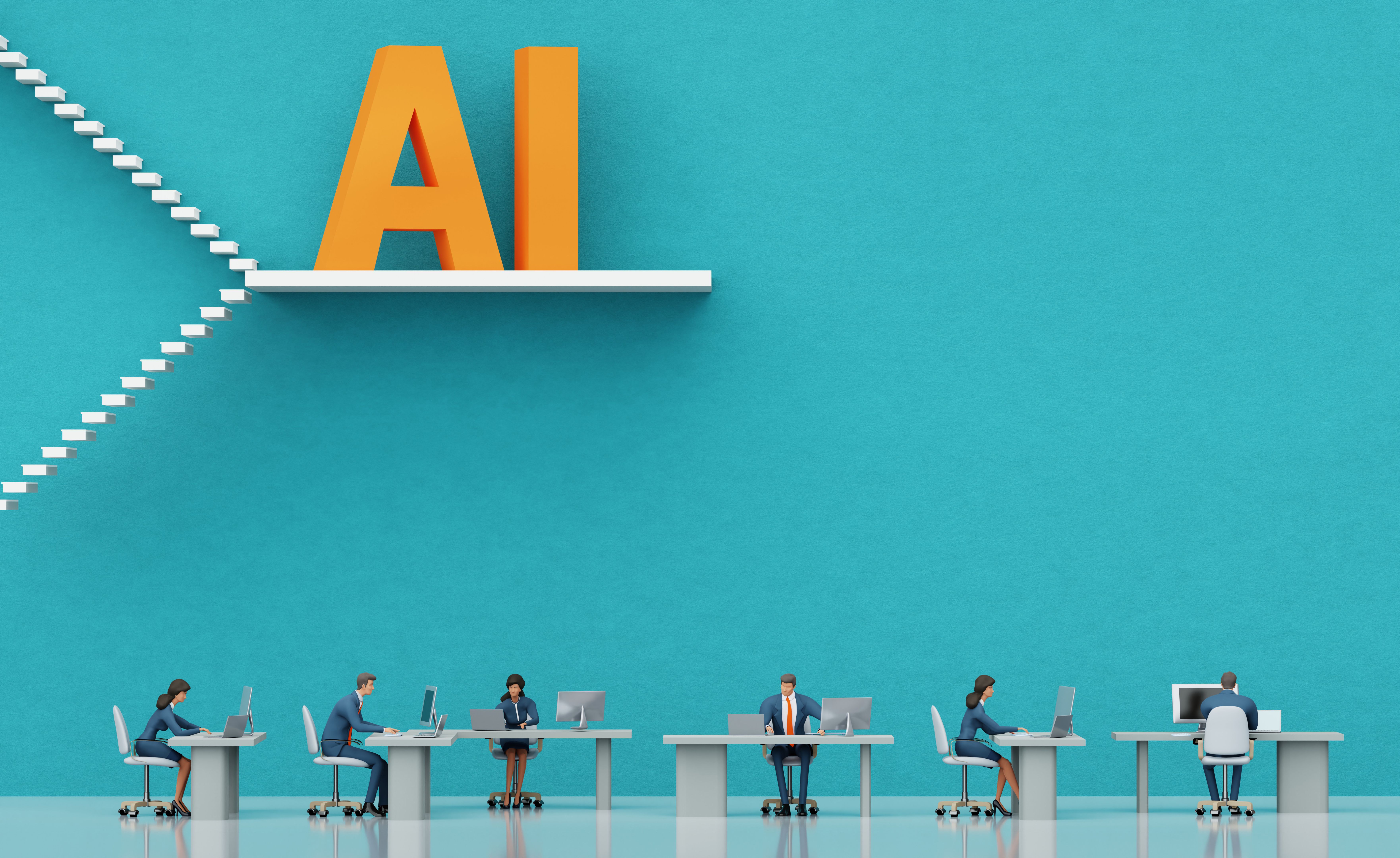 People work in office under the AI control.