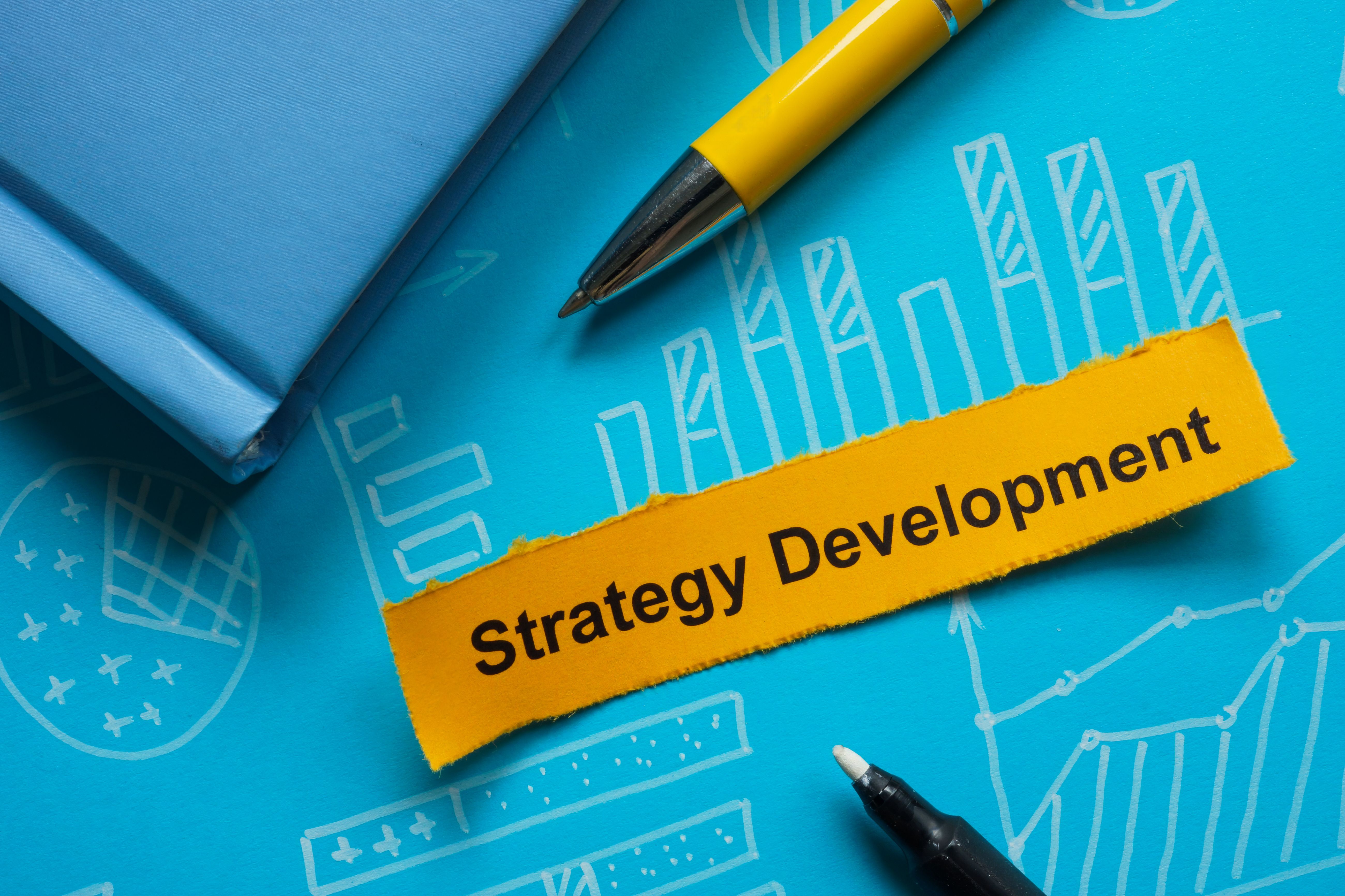 Strategy development with charts. Business planning.