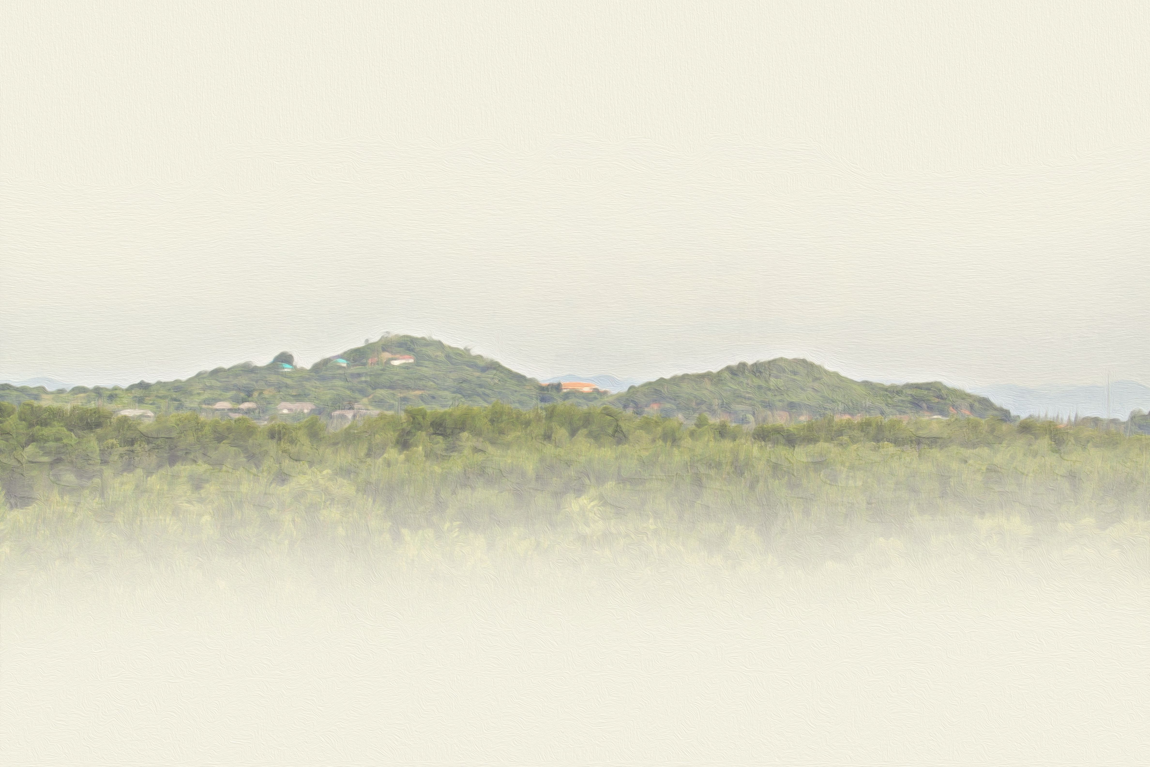 Abstract Mountain peak and trees on watercolor painting background,  Digital illustration brush to art.