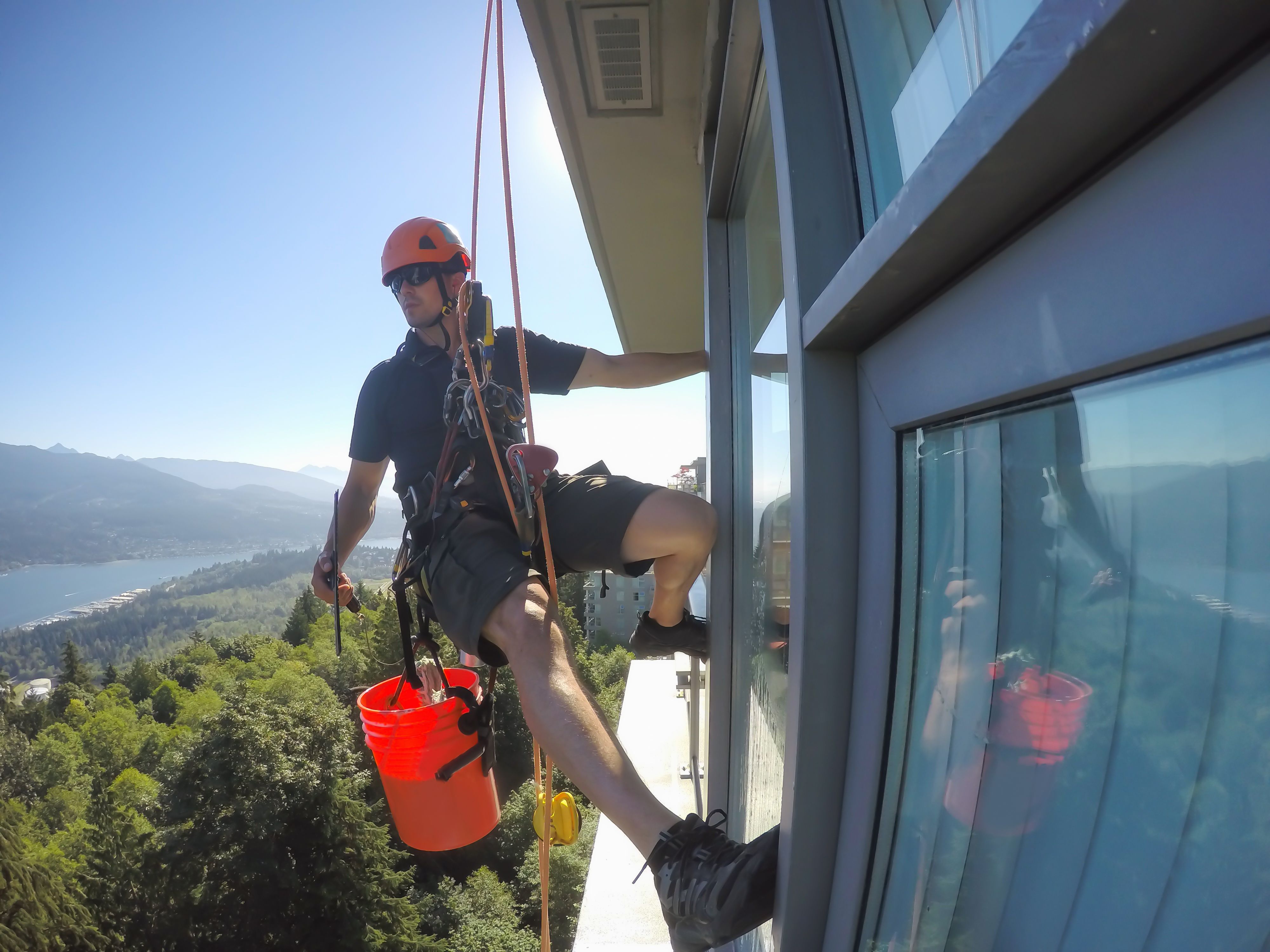 Window With Rope High-Rise Window Cleaning with Rope Access Abseiling