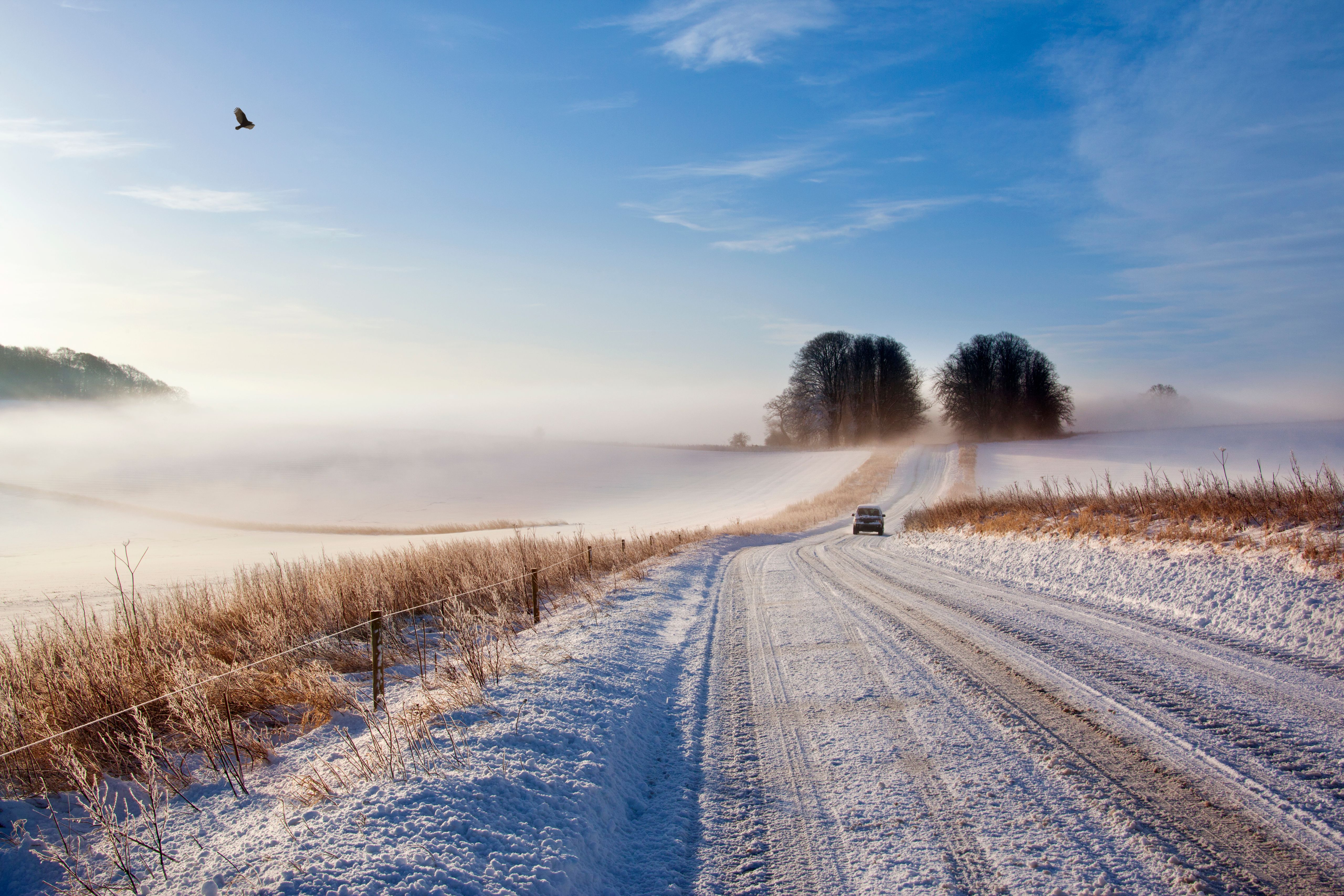 snowy car road