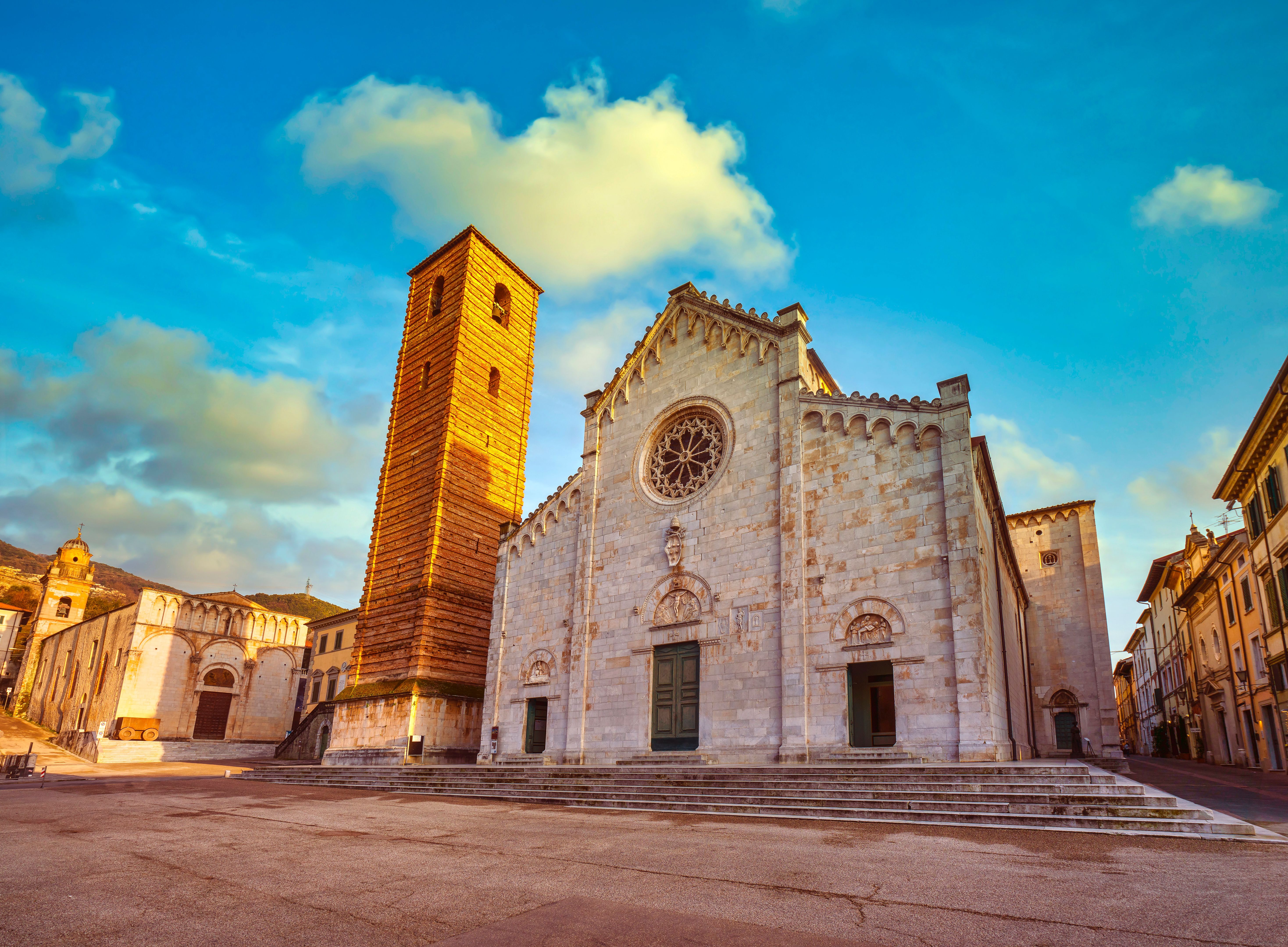 Pietrasanta old town view at sunset, Versilia Lucca Tuscany Italy