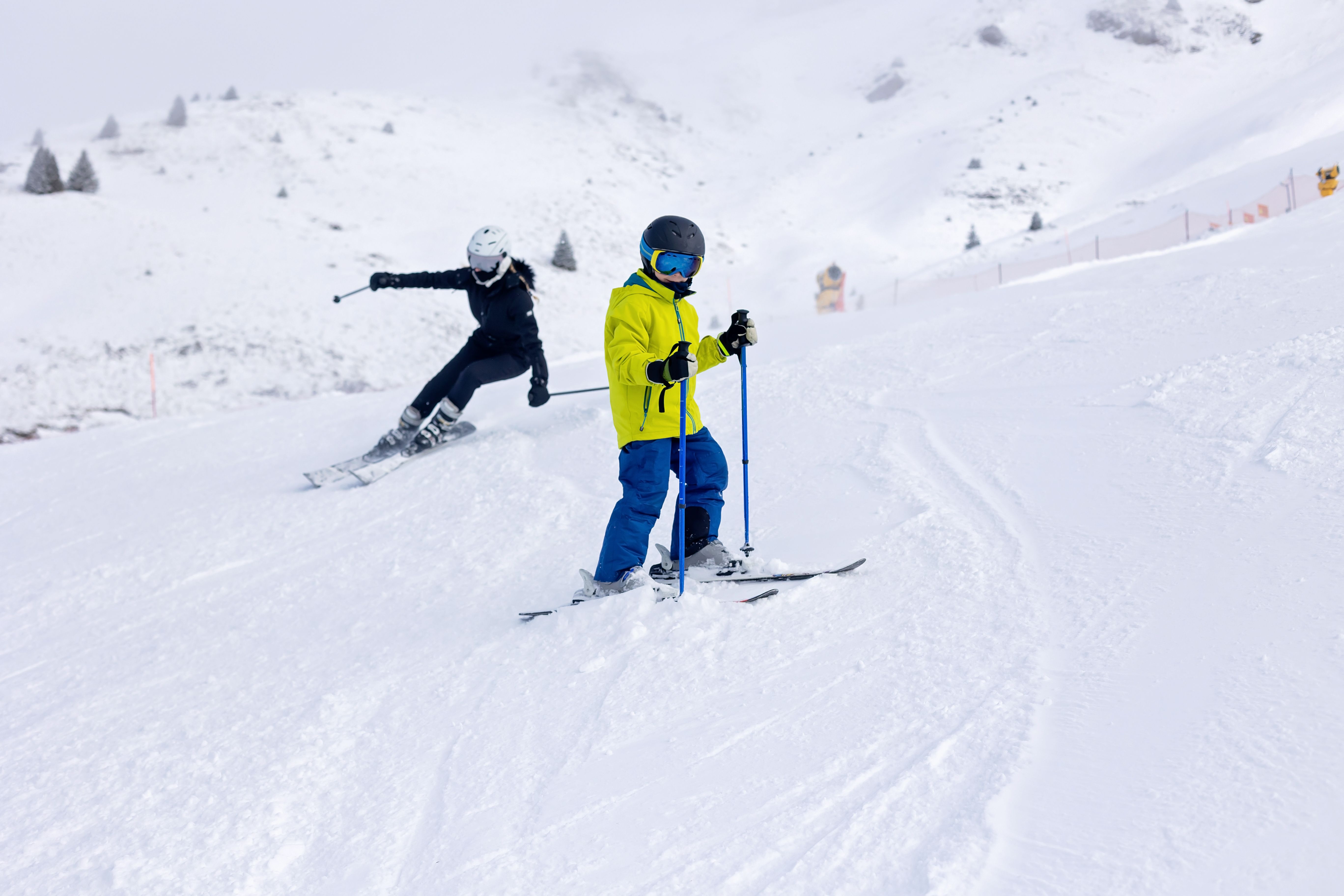 family skiing