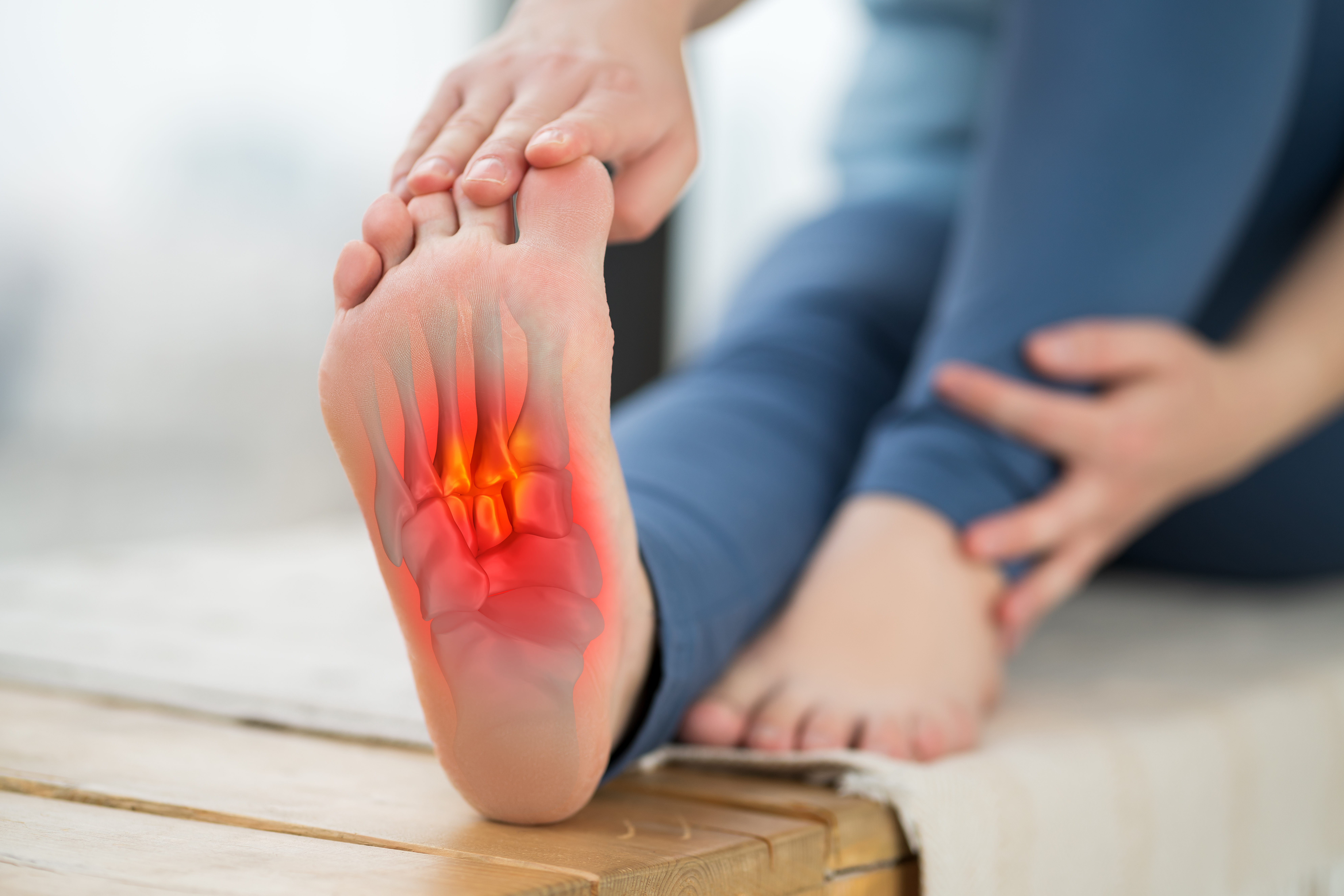 Joint diseases, hallux valgus, plantar fasciitis, heel spur, woman's leg hurts, pain in the foot, massage of female feet at home Joint diseases, hallux valgus, plantar fasciitis, heel spur, woman's leg hurts, pain in the foot, massage of female feet at home