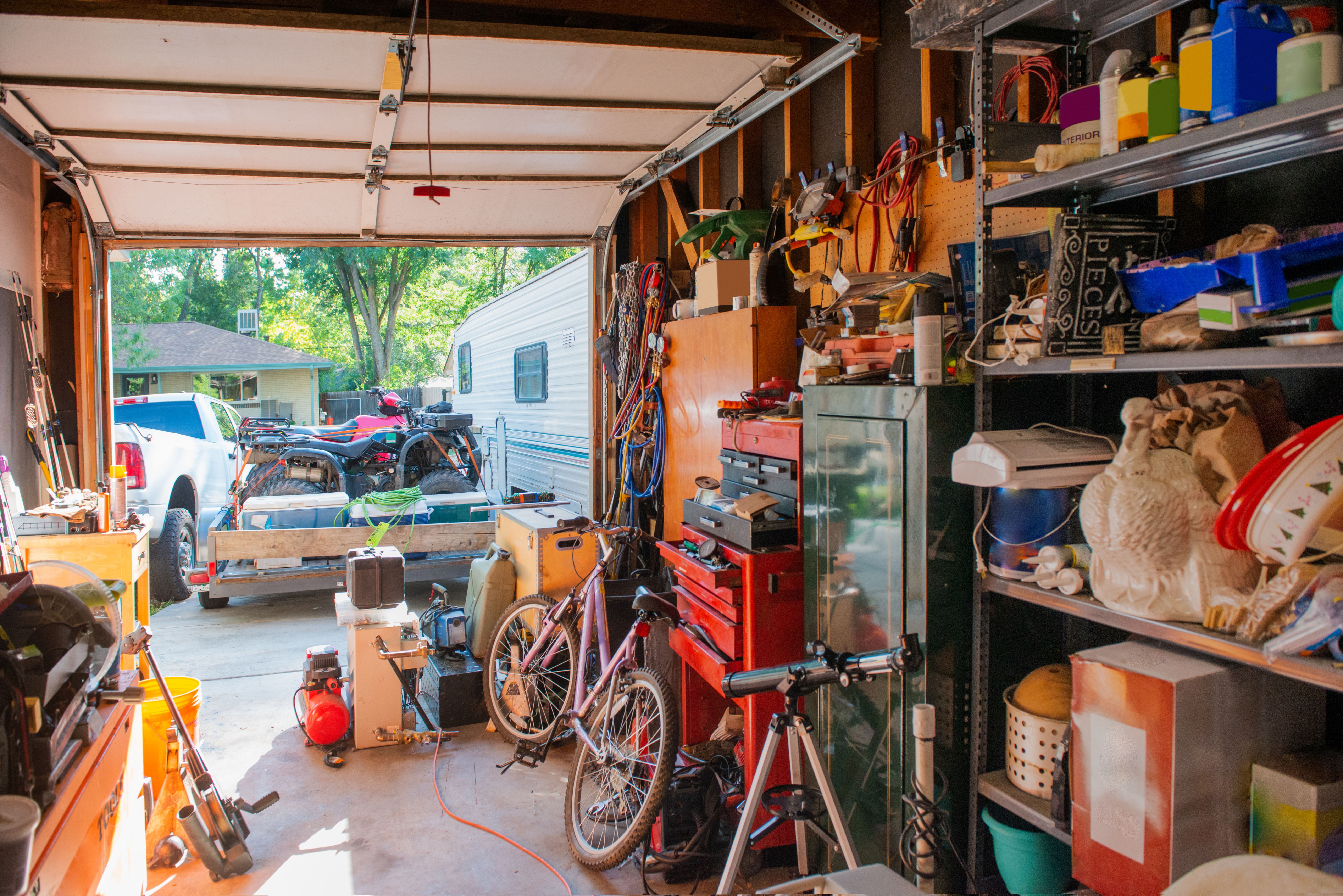 cluttered garage