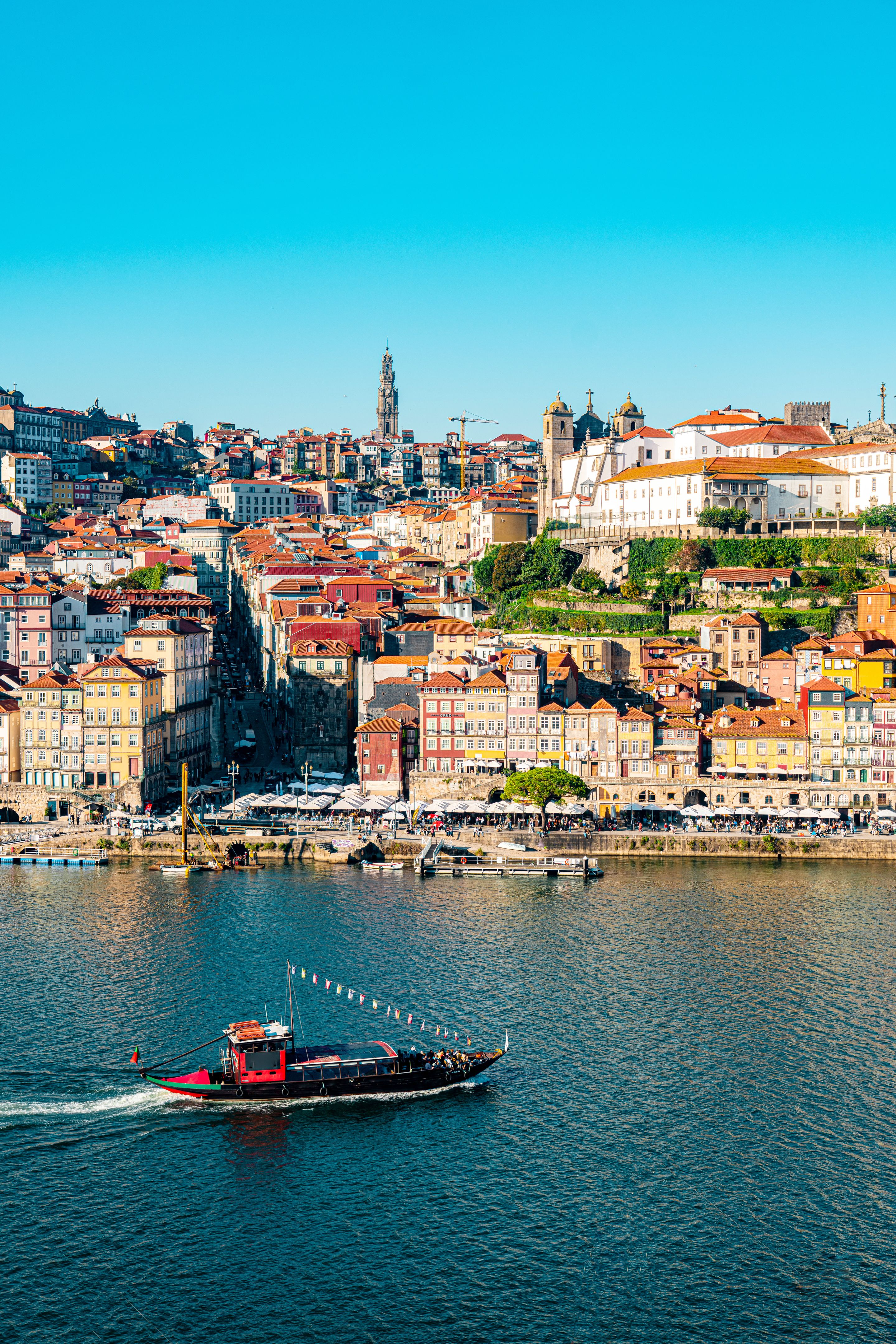 Porto downtown with Douro river and traditional port wine boats