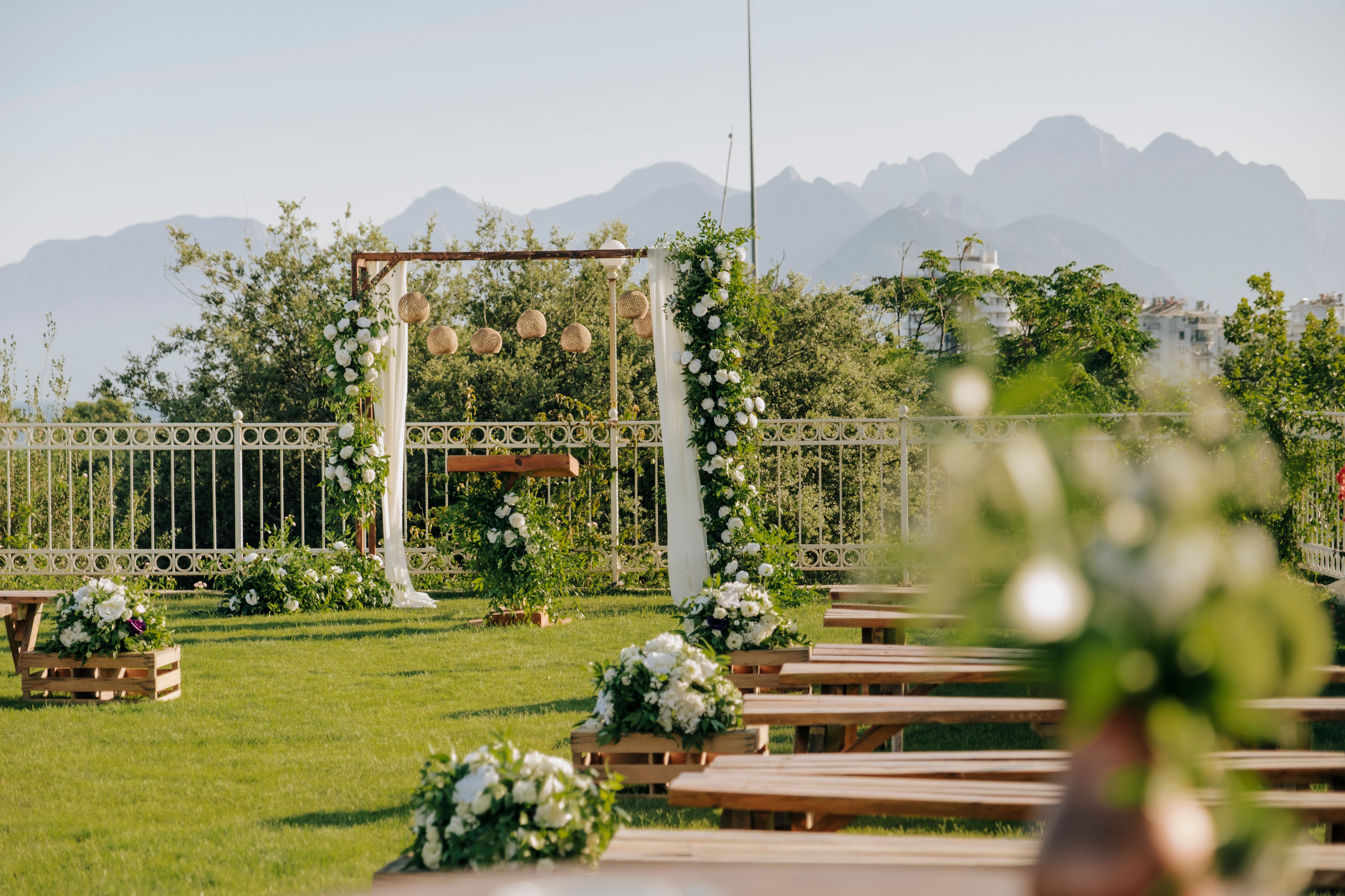 Wedding table for dinner with decorations Wedding table for dinner with decorations