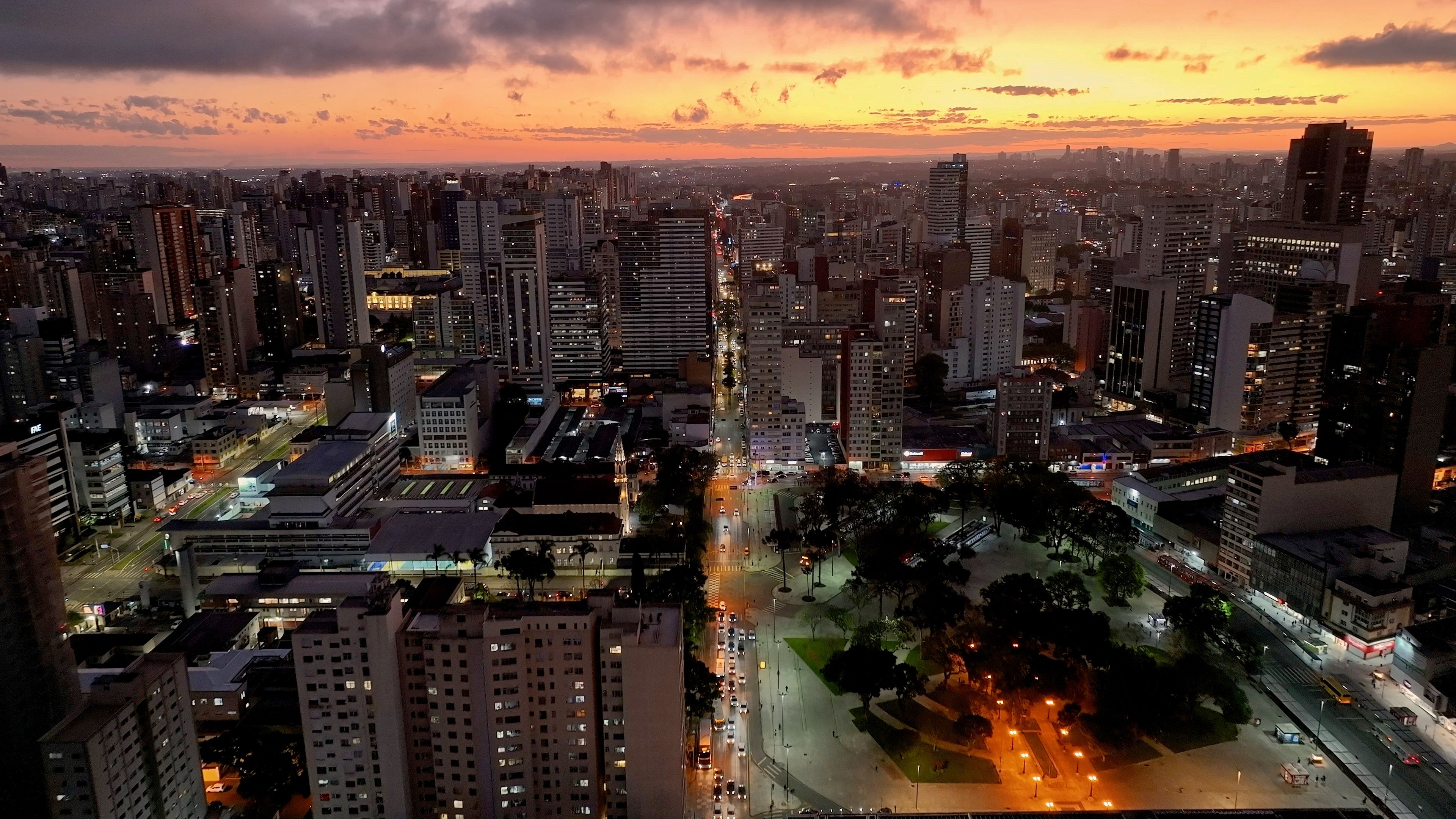 Sunset Skyline At Curitiba In Parana Brazil. Southern Region Of Brazil.