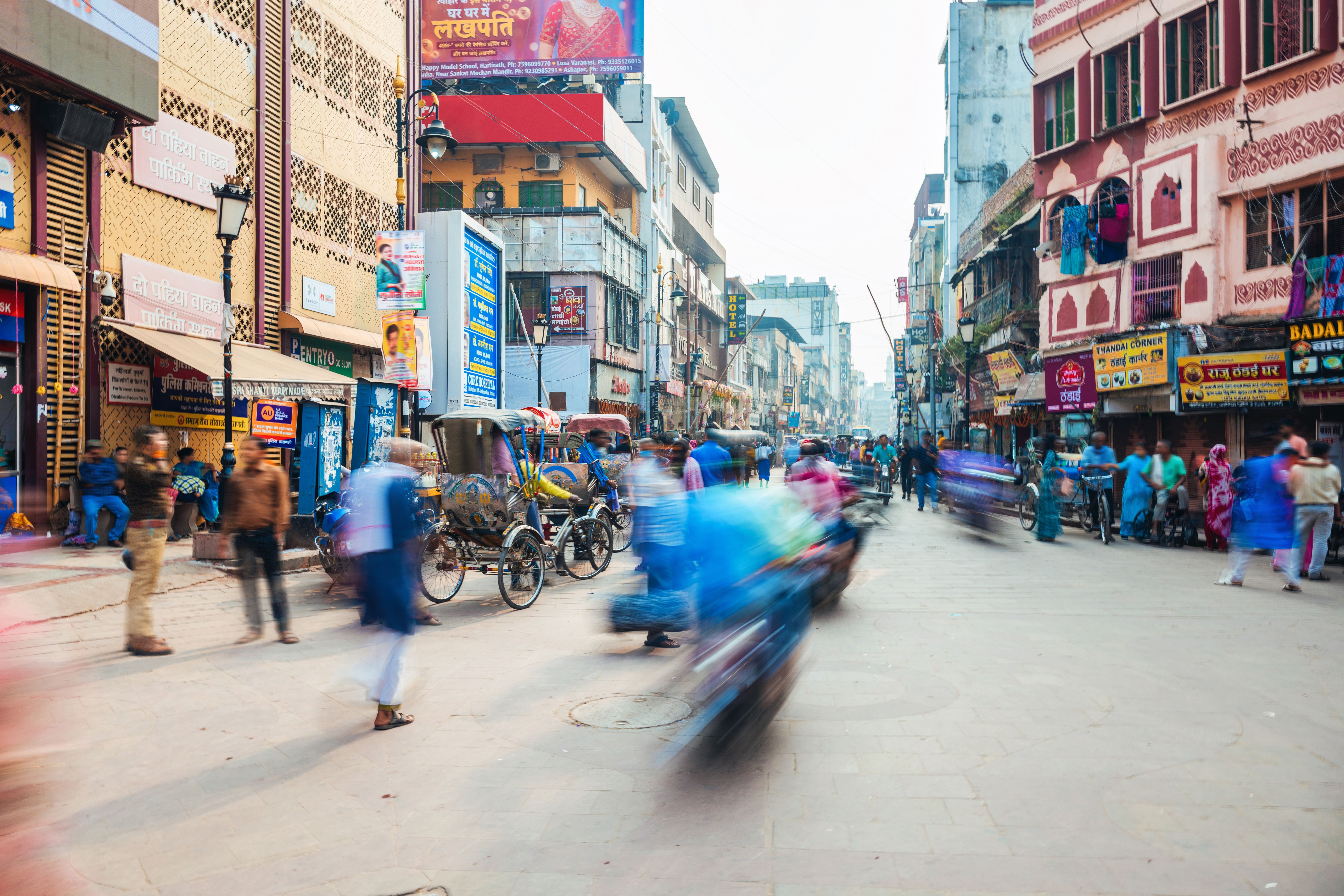 colorful street life in Varanasi India