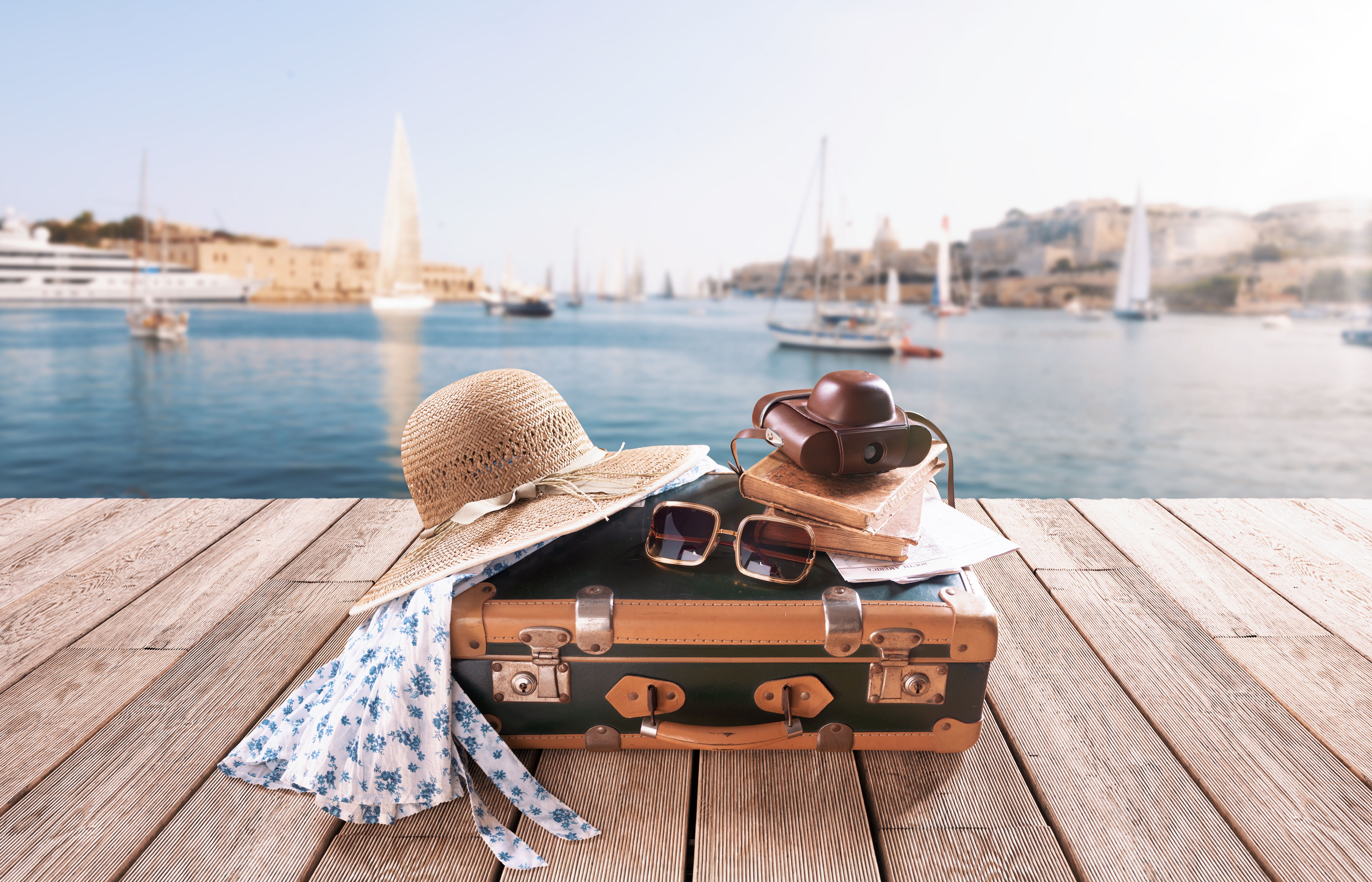 Vintage style suitcase and travel destination