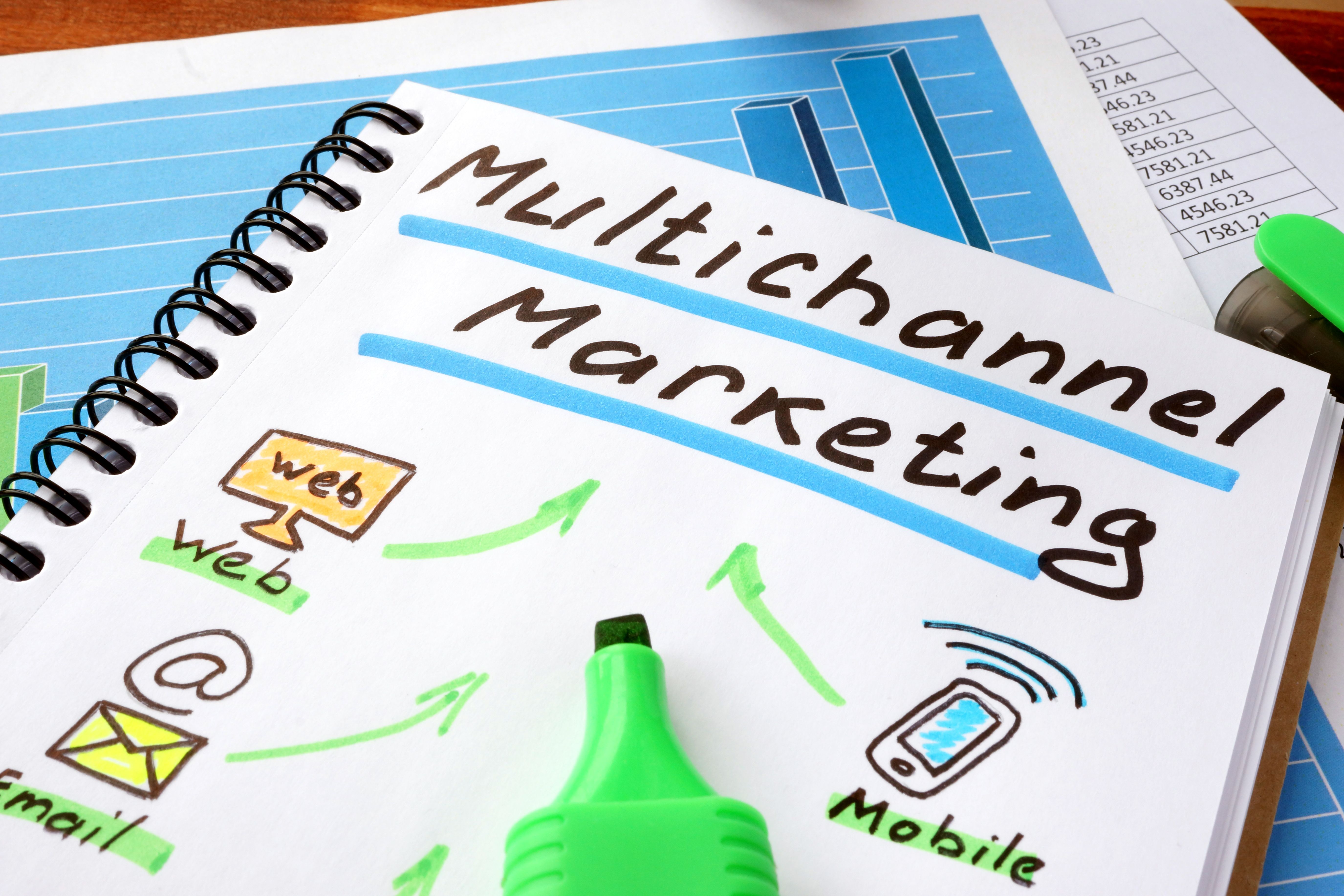 Multichannel marketing written in a notebook and marker. Multichannel marketing written in a notebook and marker.