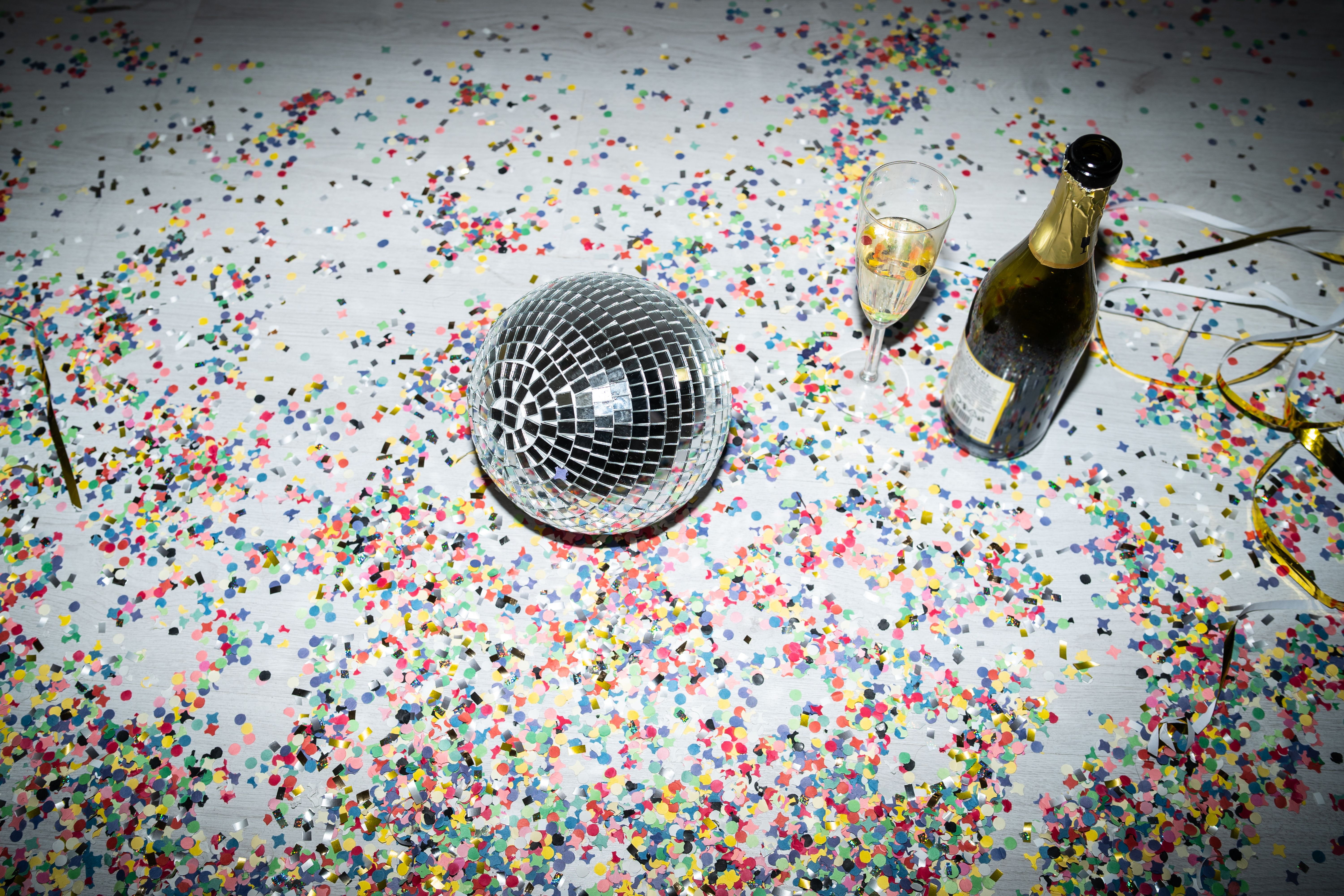 Champagne bottle and disco ball