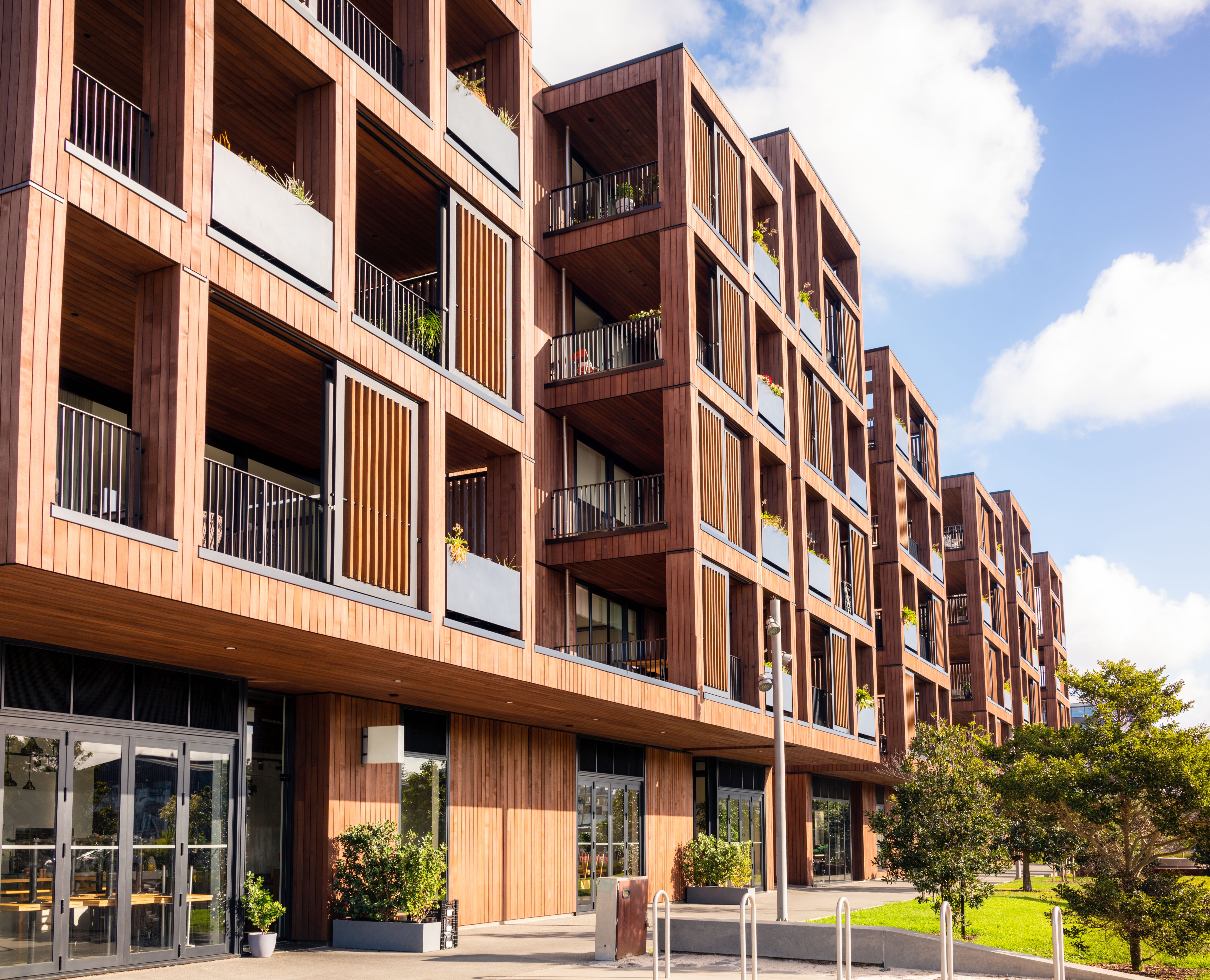 Modern wooden apartment building