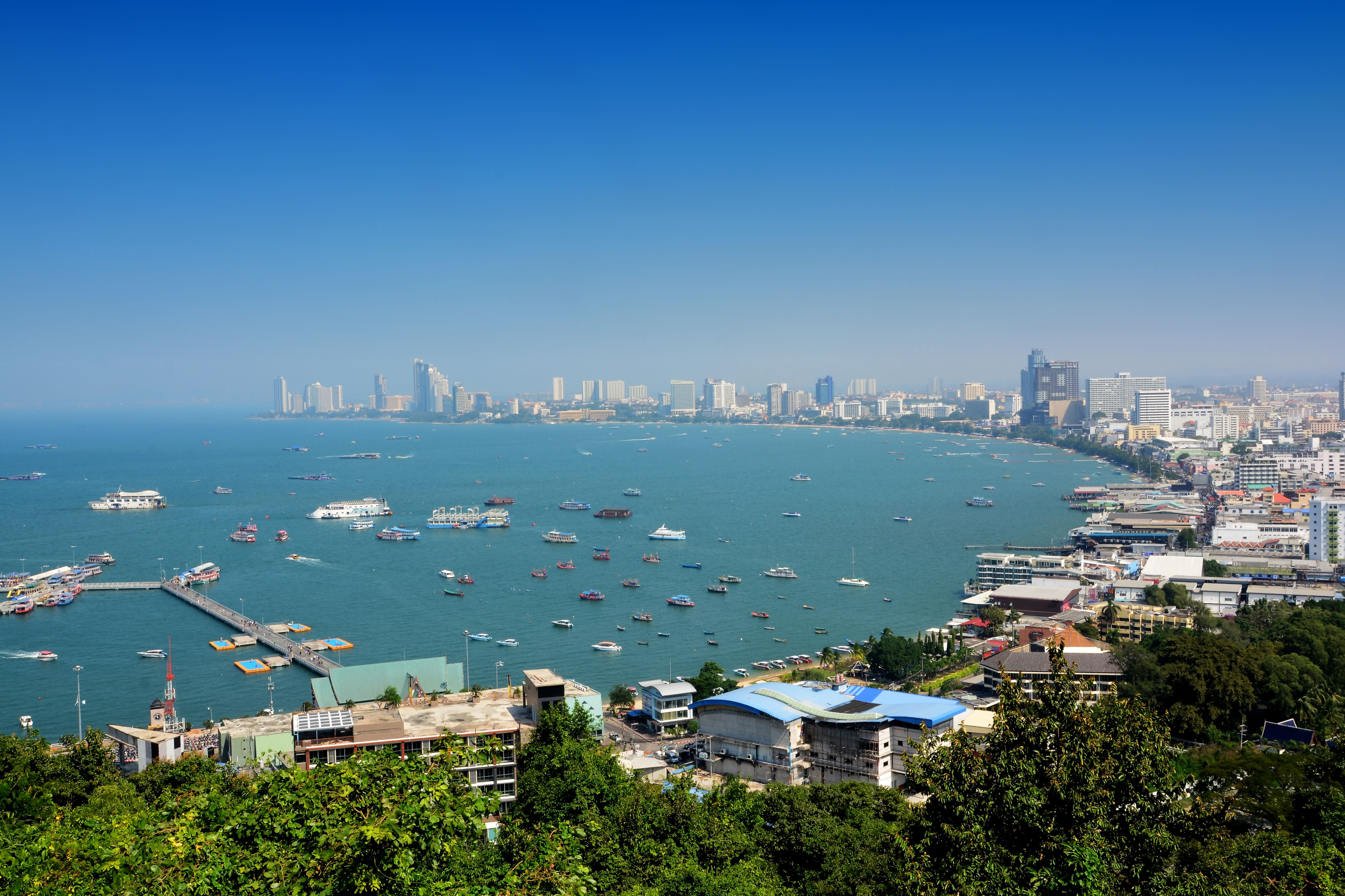 Pattaya Bay seen from Pattaya Viewpoint, Khao Phra Tamnak, Chonburi, Thailand, note select focus with shallow depth of field Pattaya Bay seen from Pattaya Viewpoint, Khao Phra Tamnak, Chonburi, Thailand, note select focus with shallow depth of field