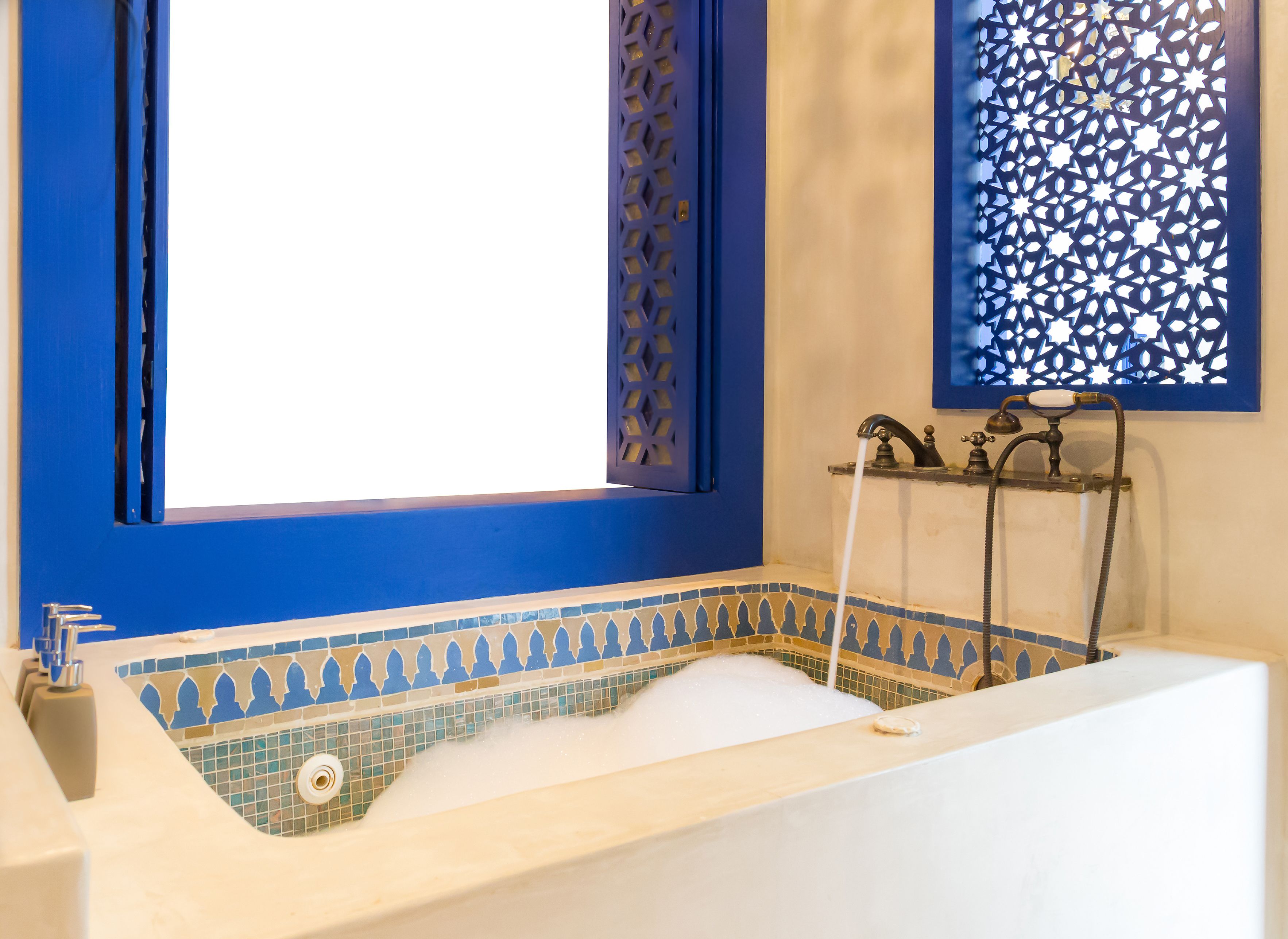 Vintage Moroccan Stone hot tub With Blue Window