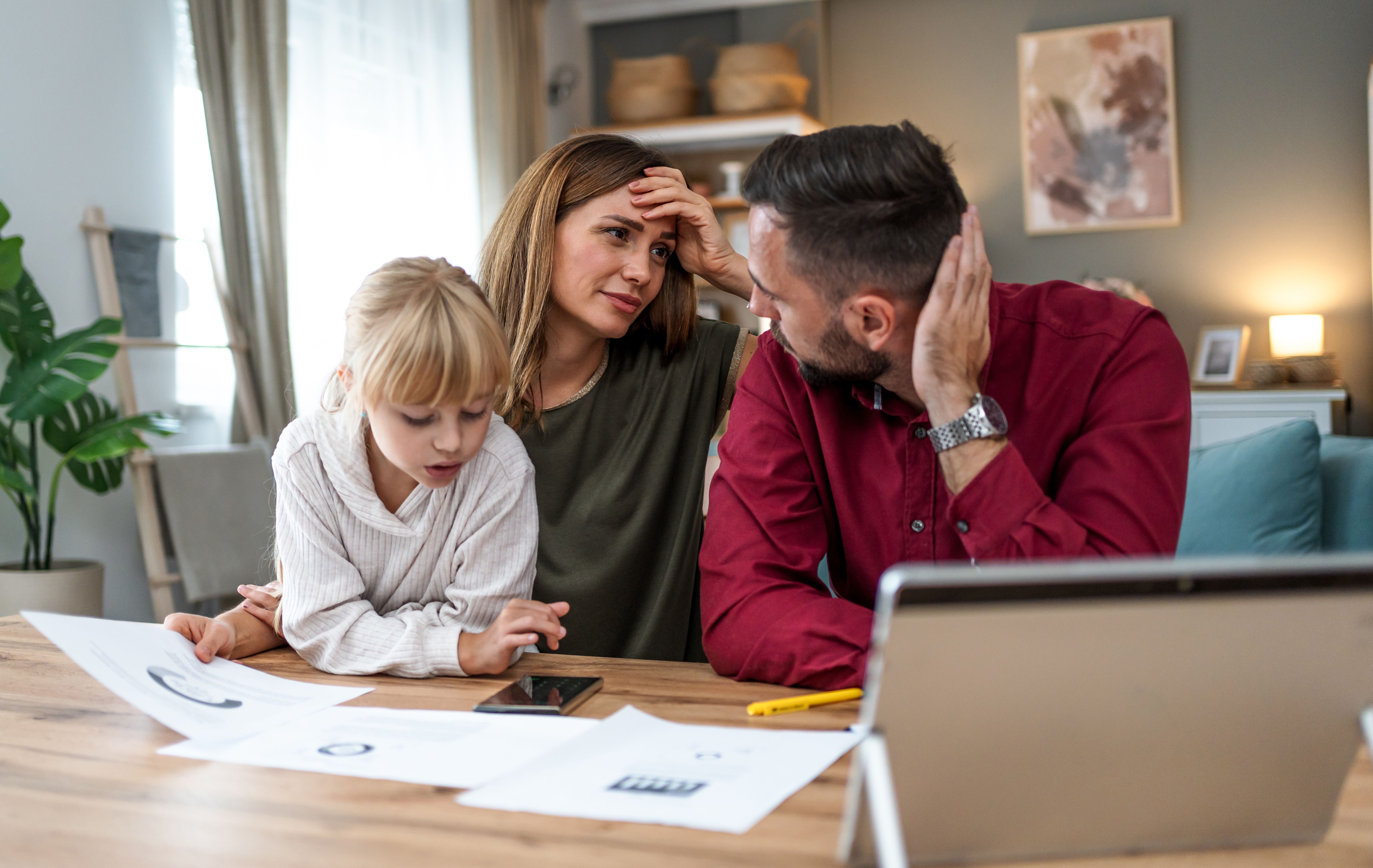 family reviewing documents