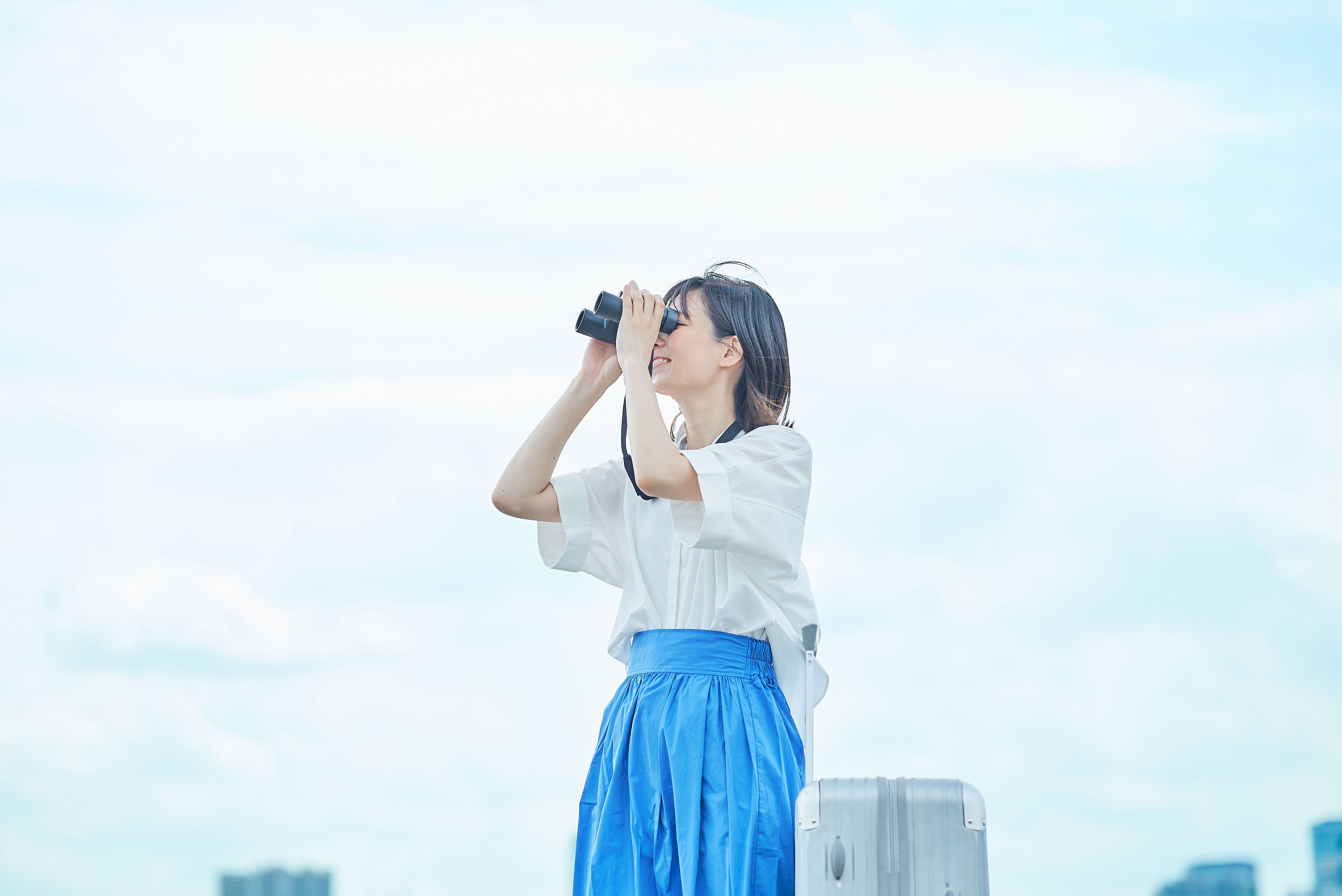 guide with binoculars