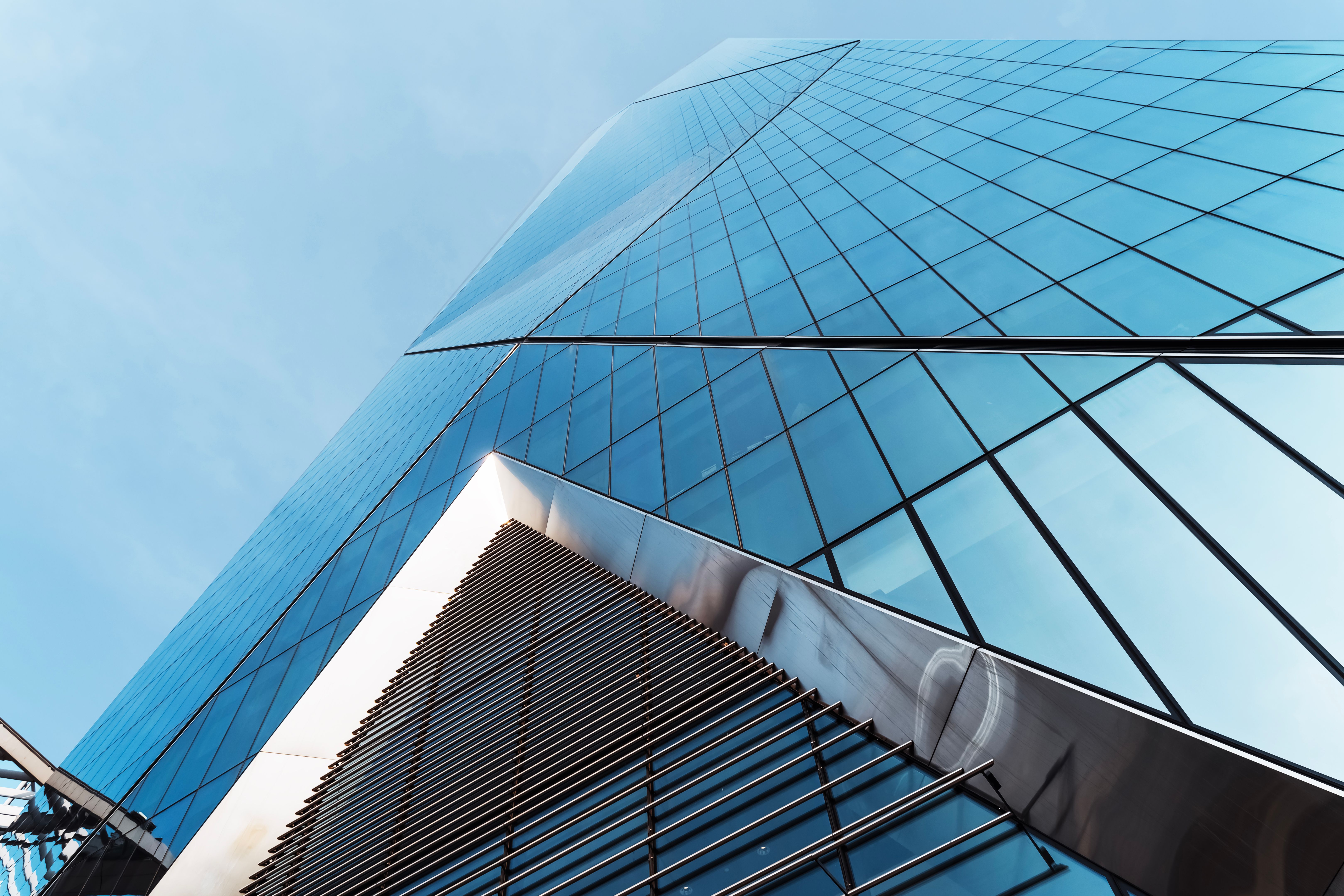 Dubai. Detail of metal and glass construction, Downtown Dubai