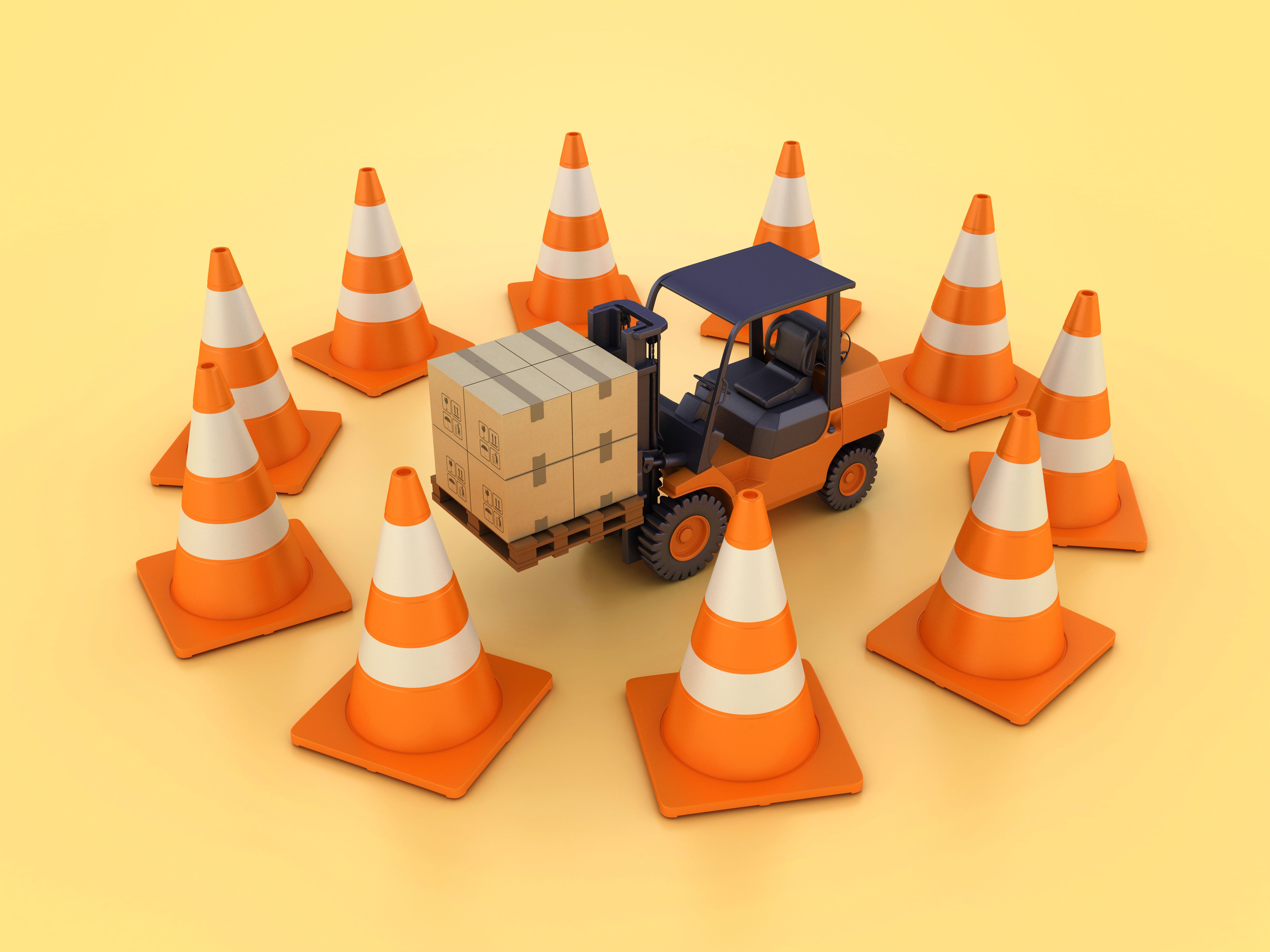 Forklift Truck with Traffic Cones
