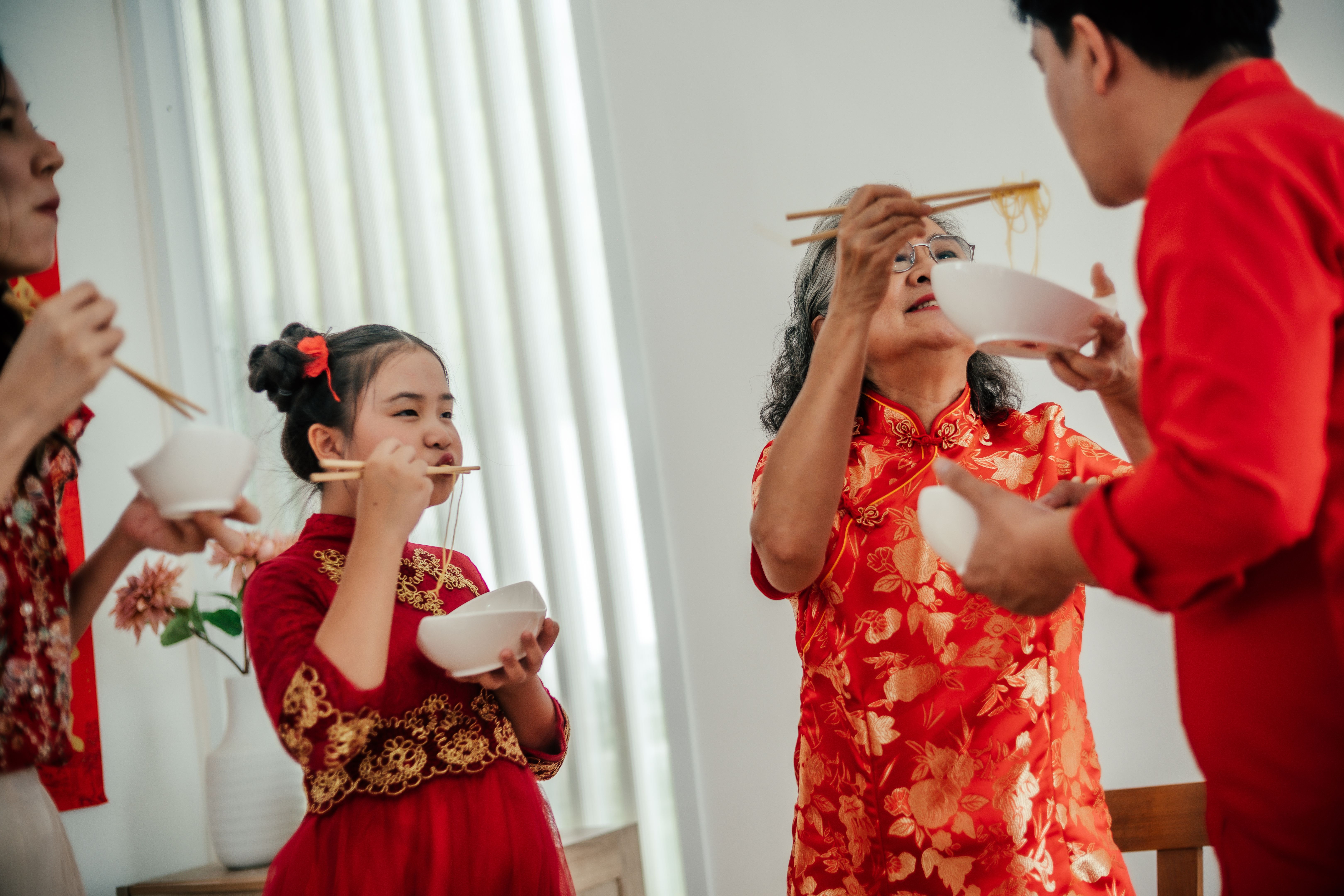 family preparing for event