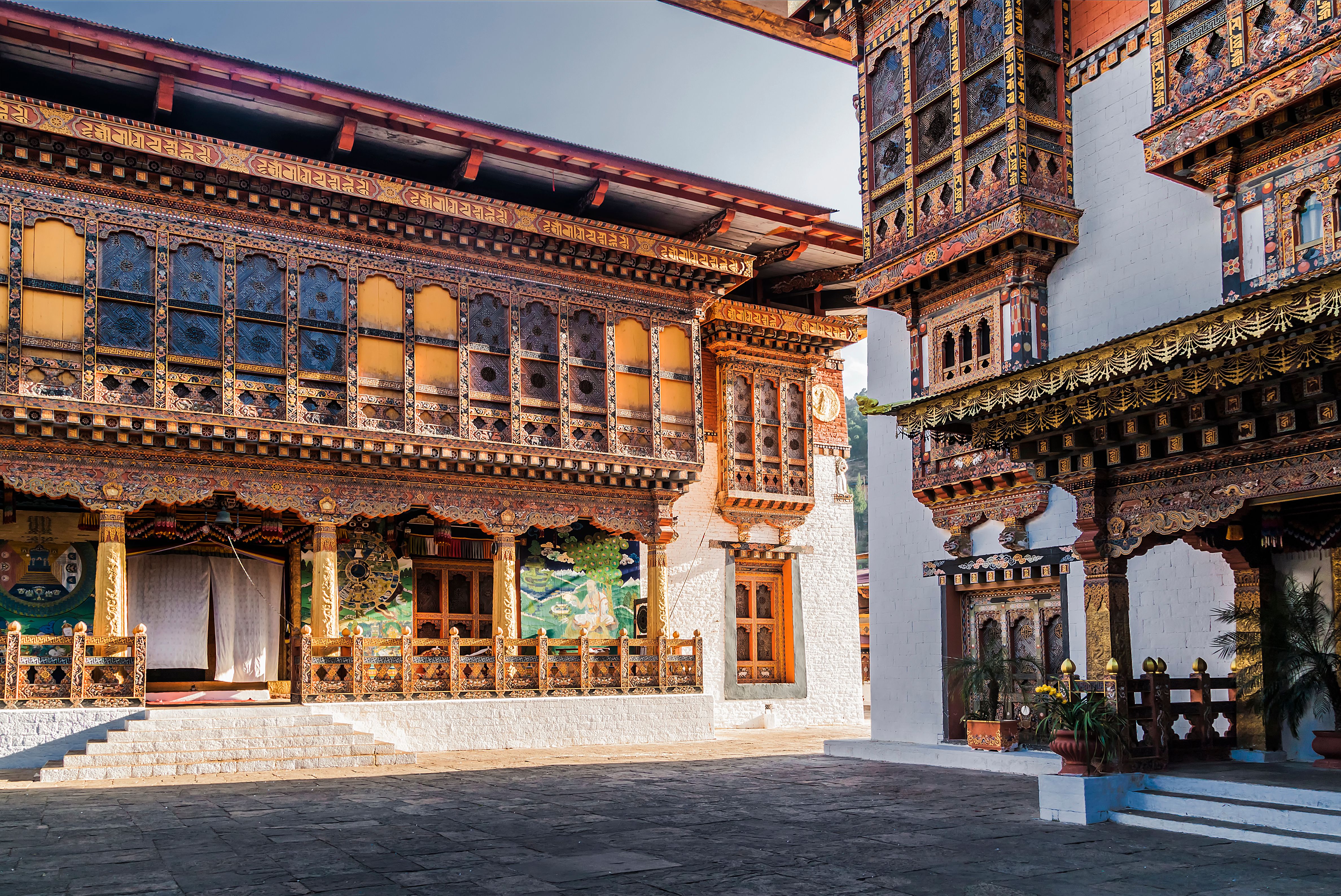 The inner courtyard of the dzong in Bhutan