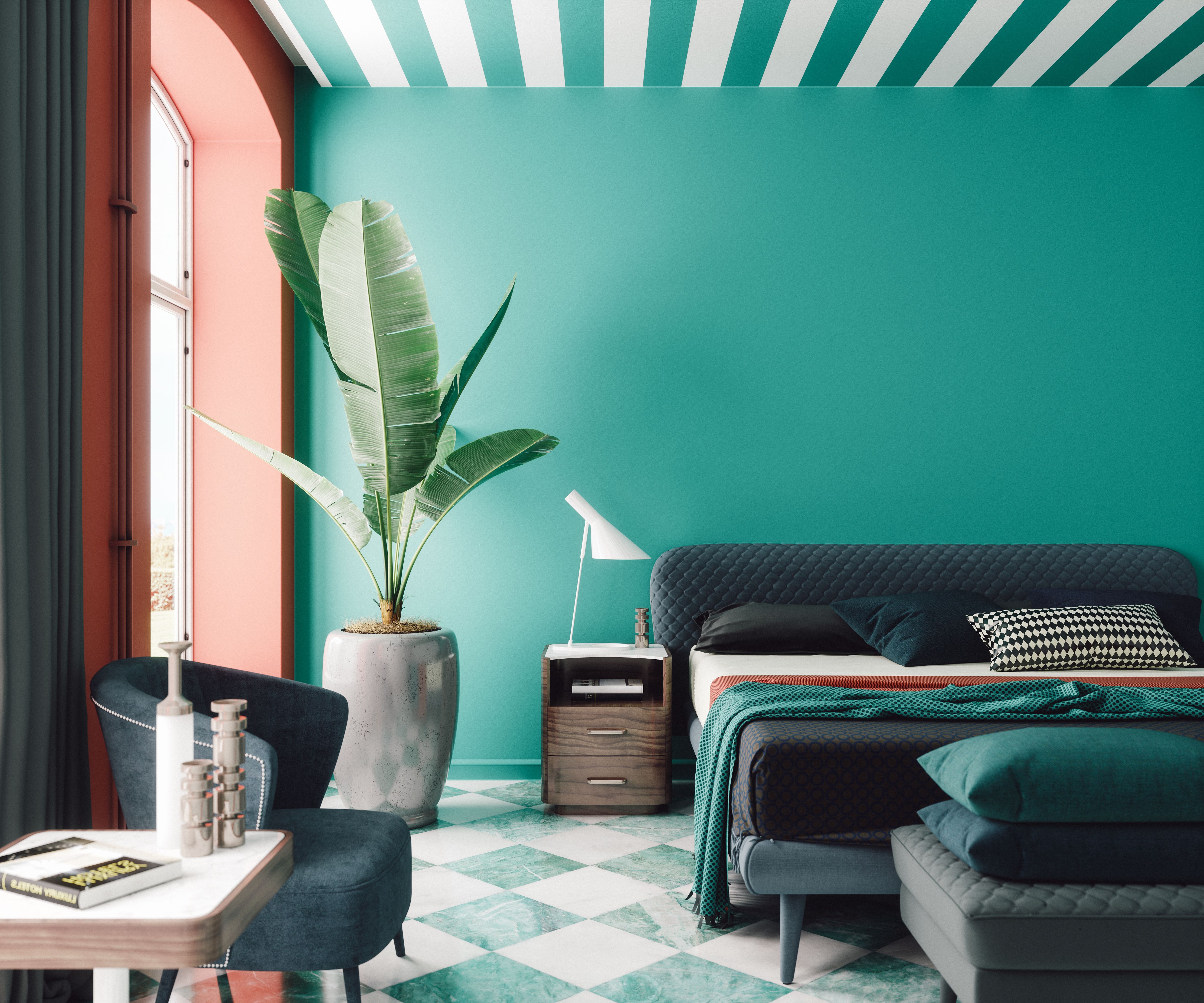 bold blue green interior