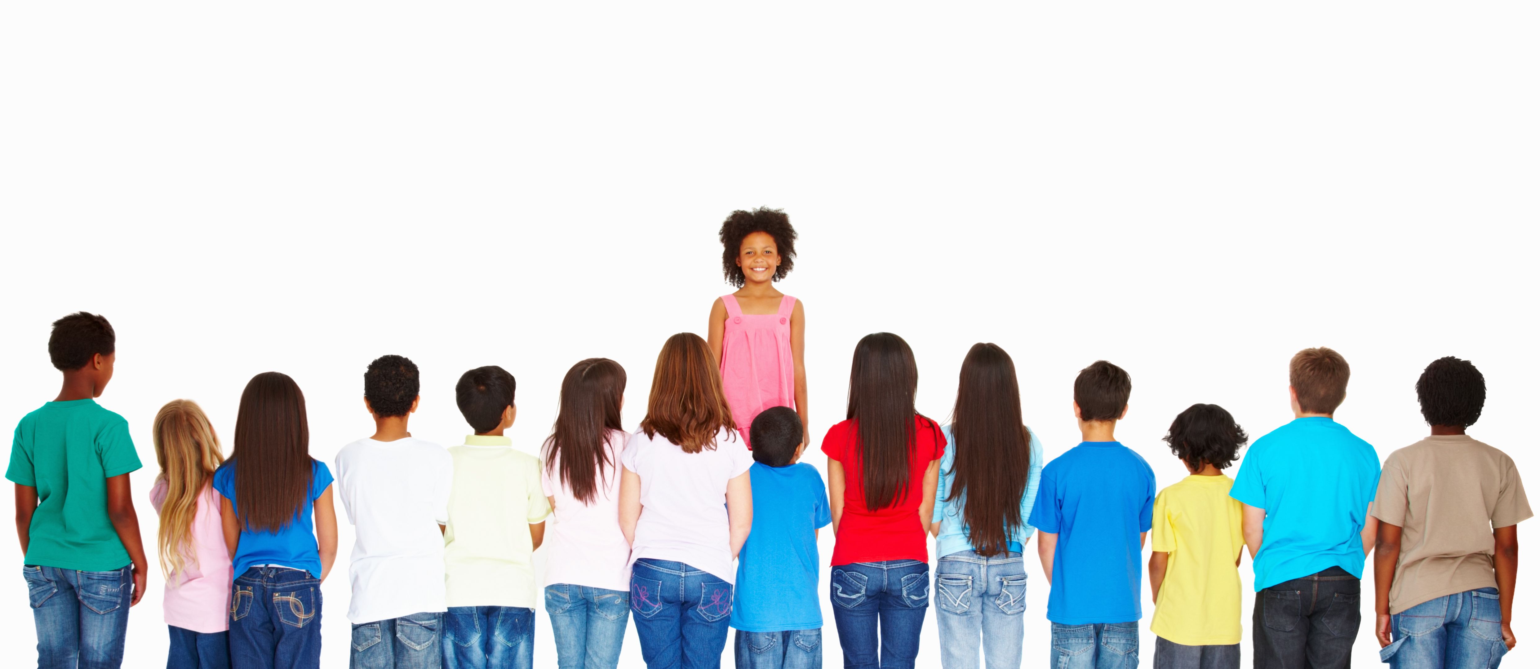 Rear view of multi ethnic kids standing in line