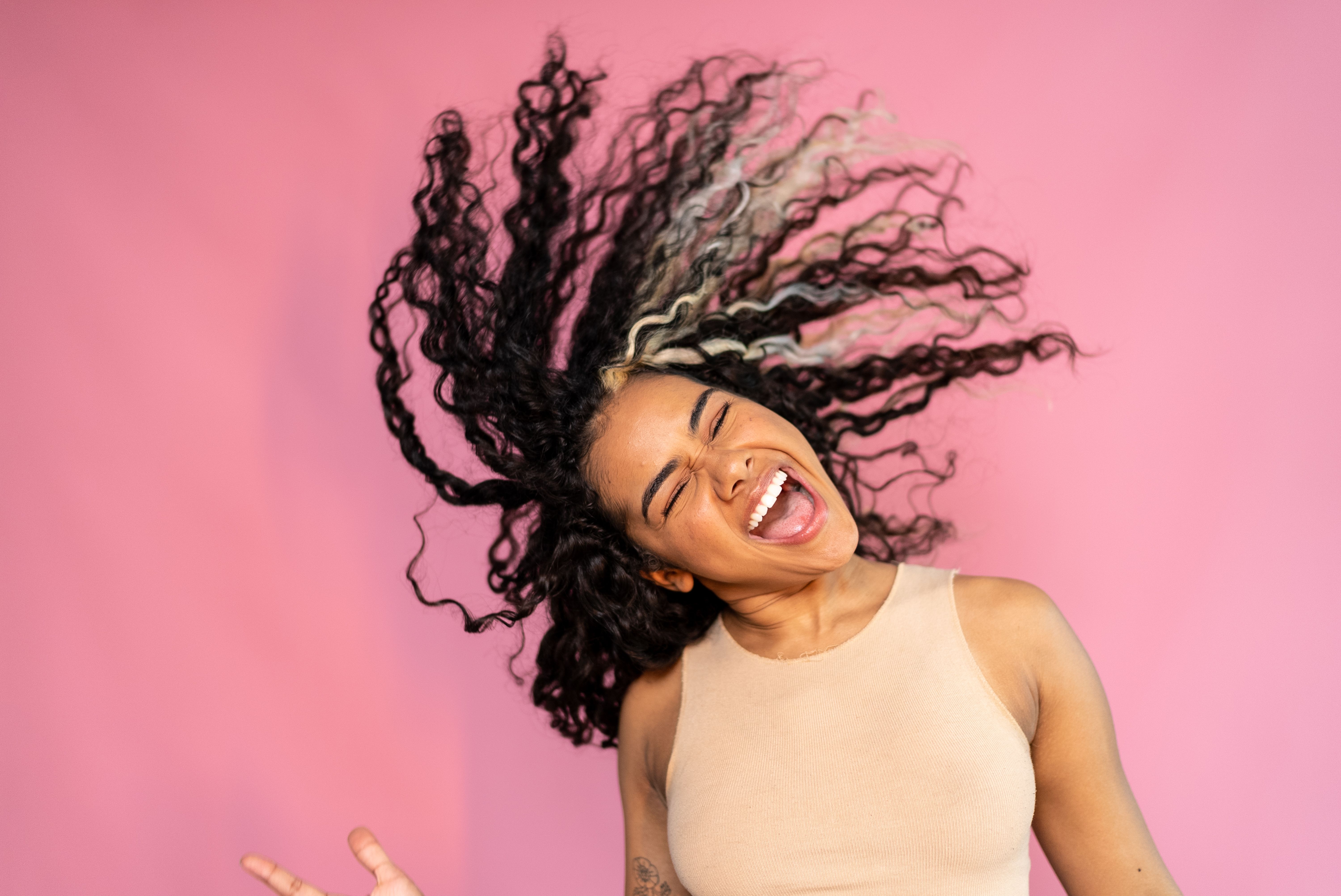 happy woman hair extensions