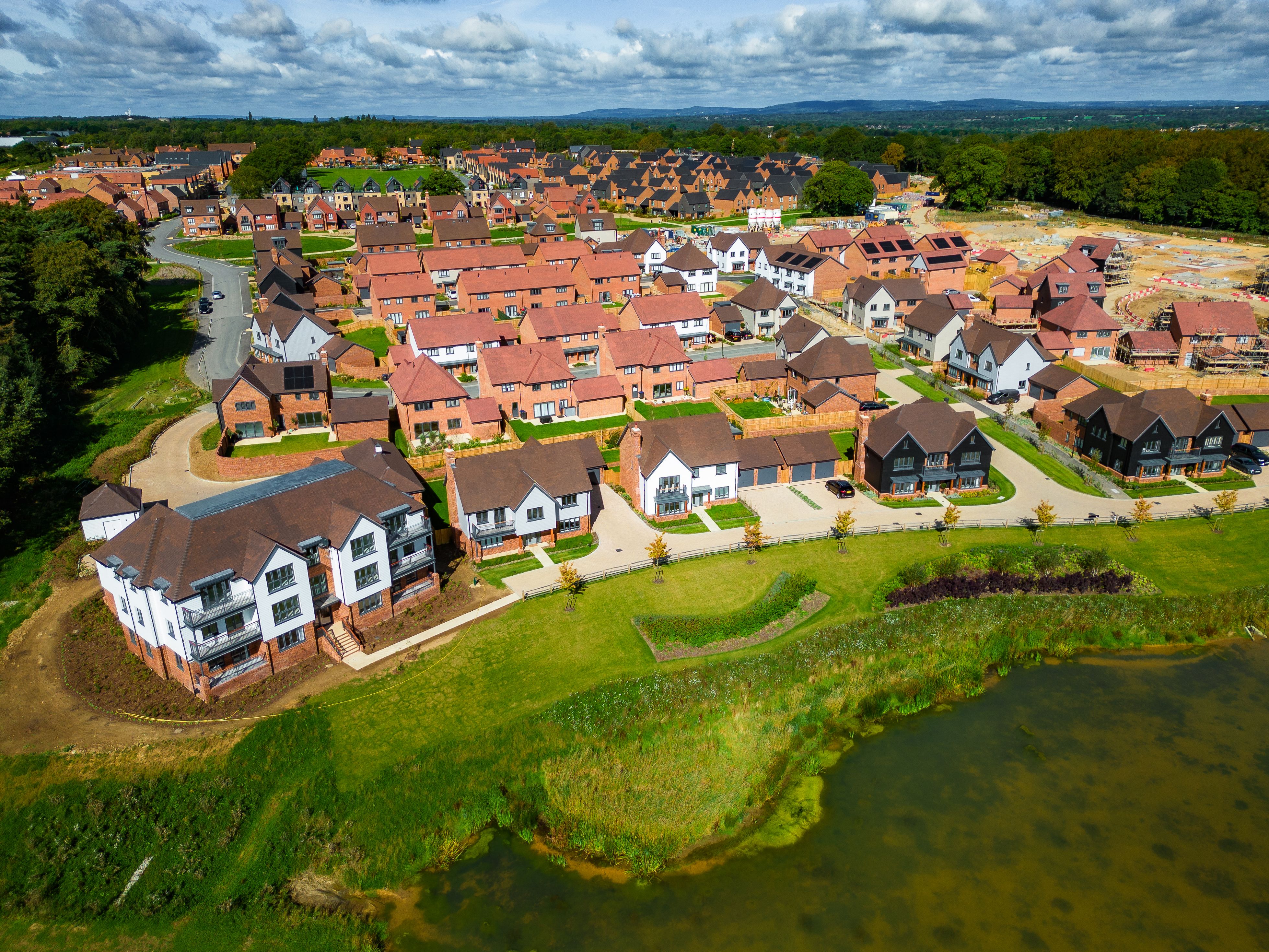Aerial view of new housing development under construction