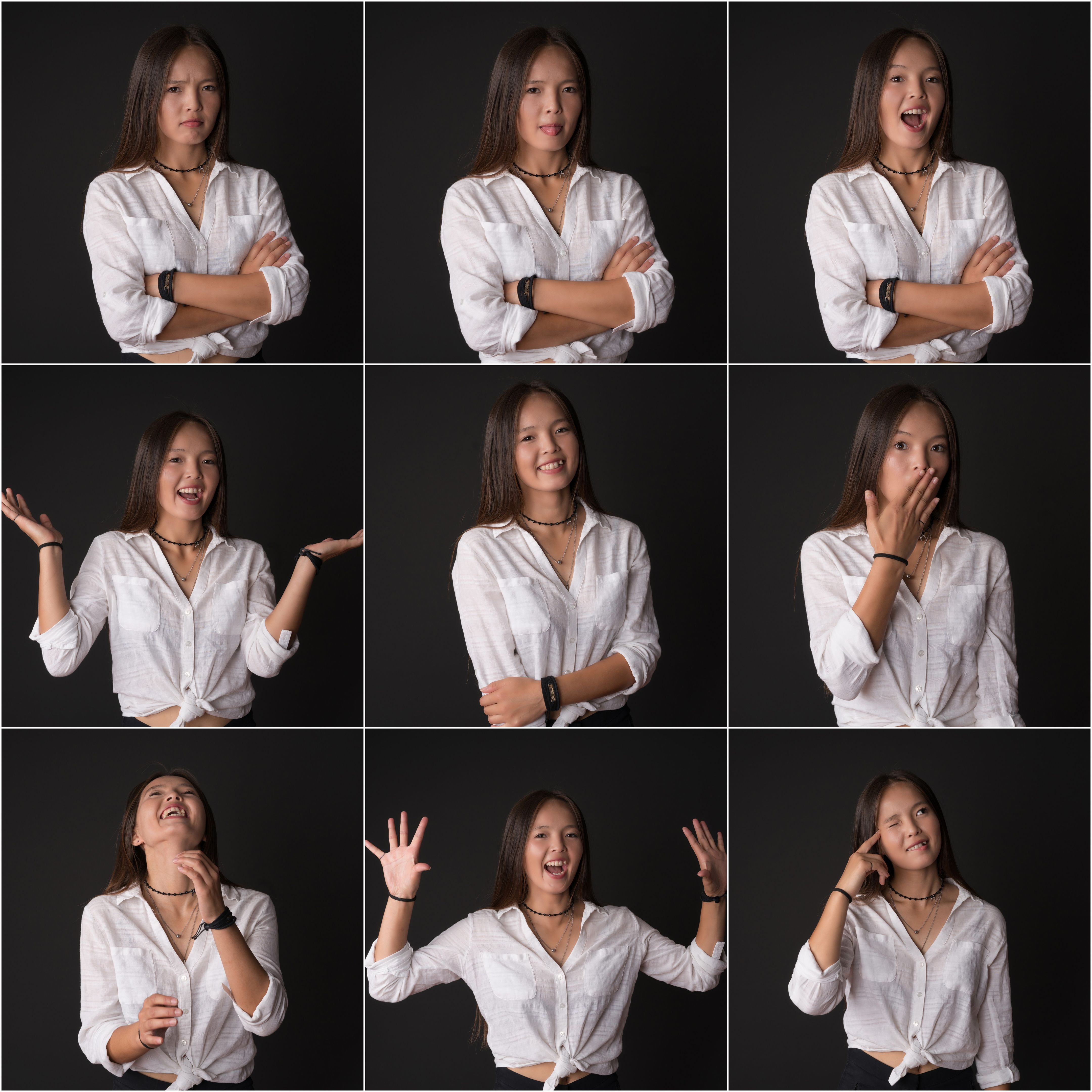 Young asian woman making facial expressions