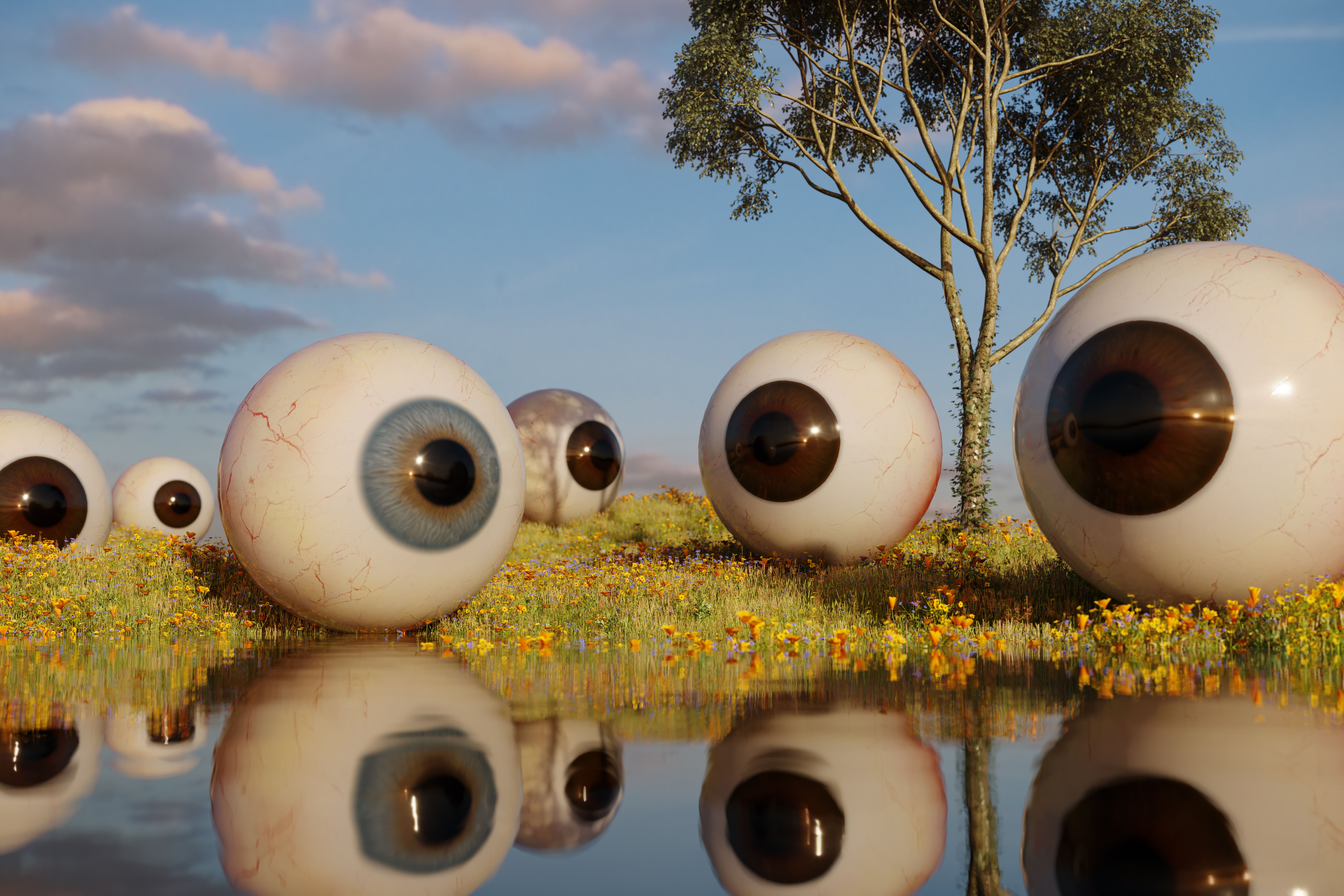 Giant eyes looking around landscape Giant eyes looking around landscape