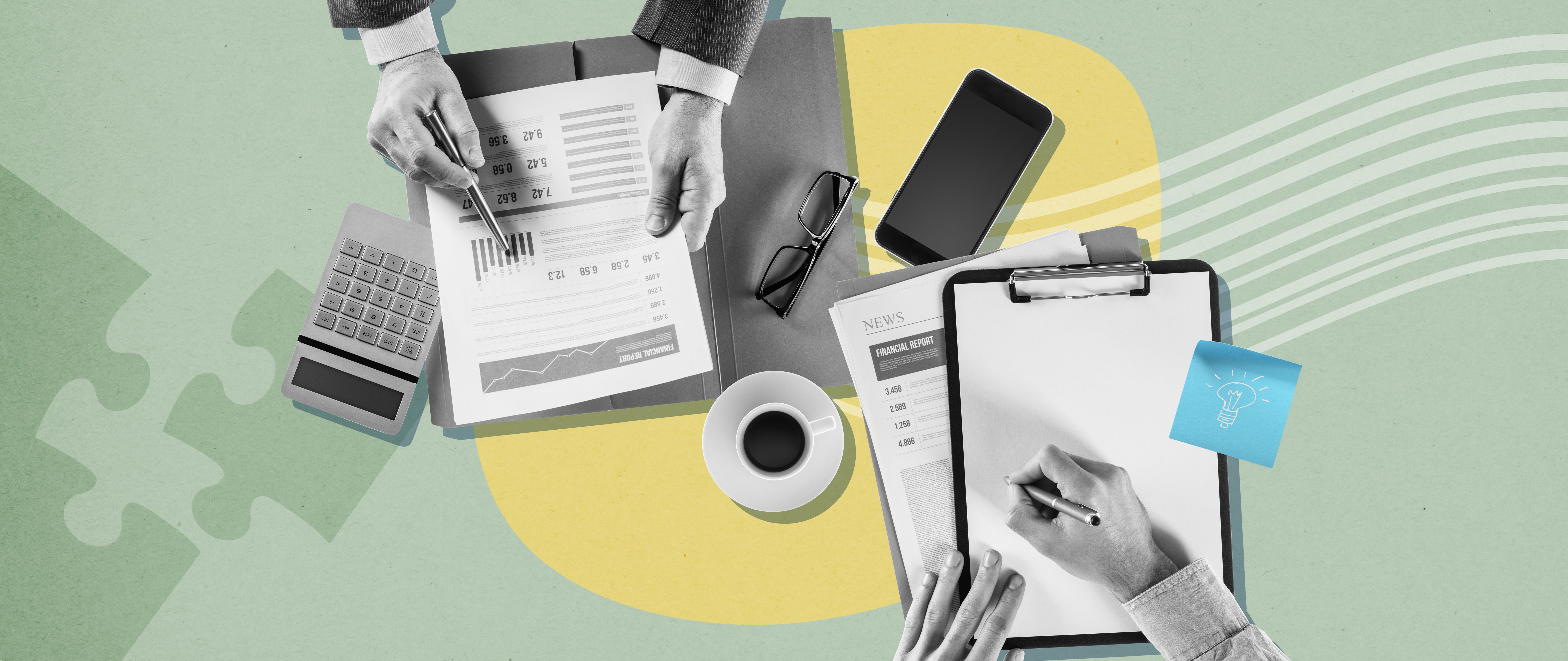 Business people working together creative collage