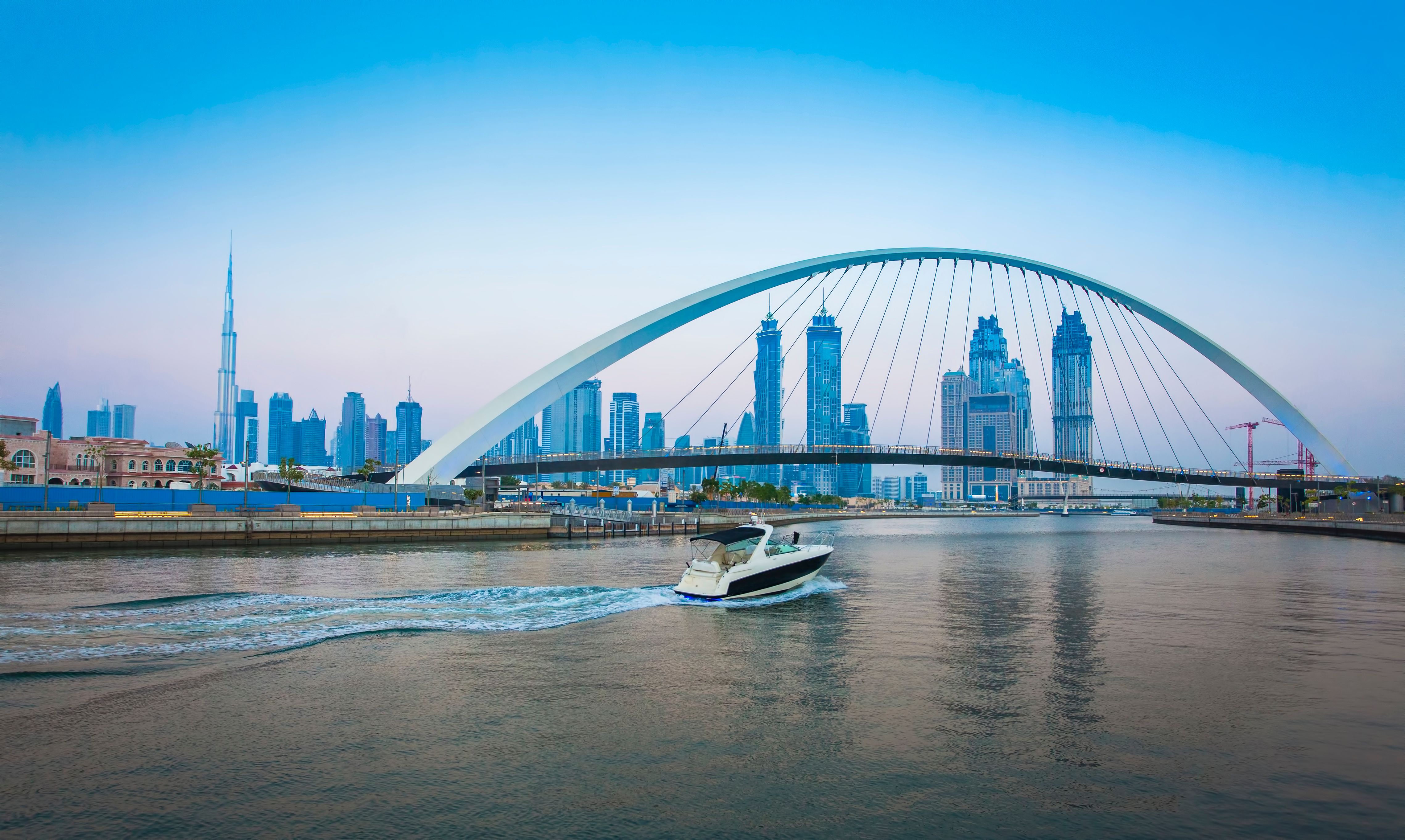 Tolerance bridge and boat in Dubai city
