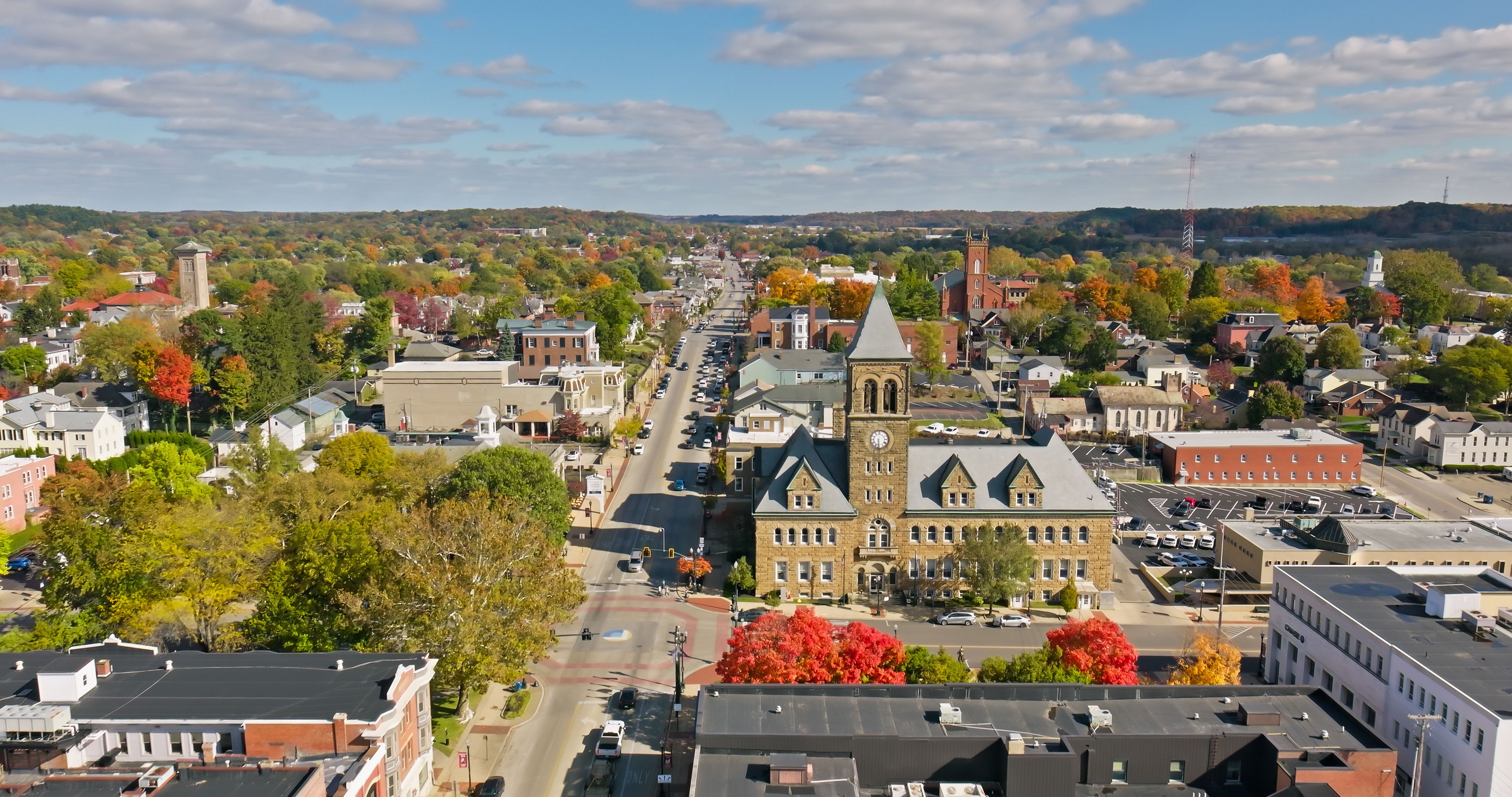 Lancaster, Ohio Streets on a Sunny Day - Aerial