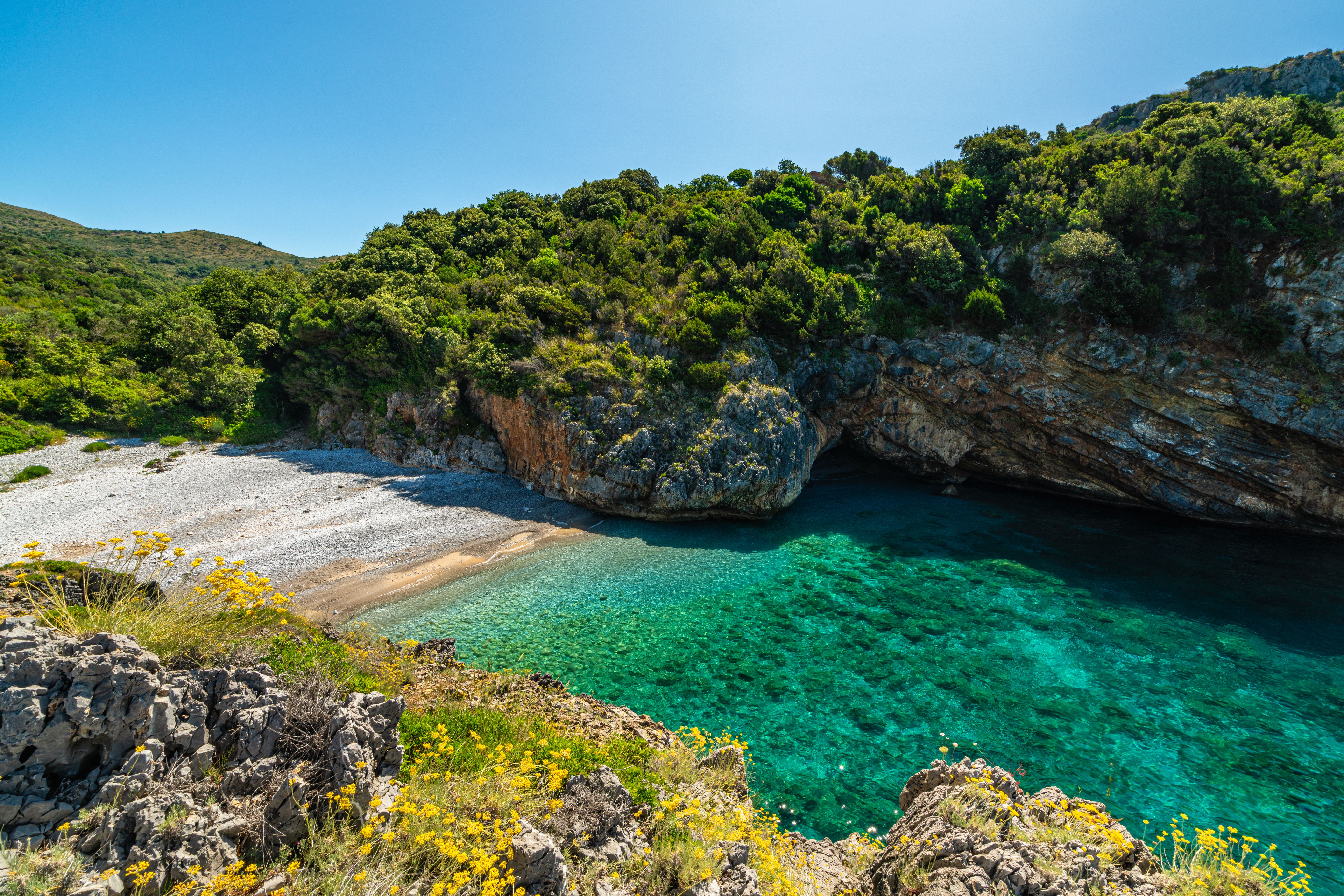 The marvelous Cala Bianca beach, near Marina di Camerota, Cilento, Campania, Italy.