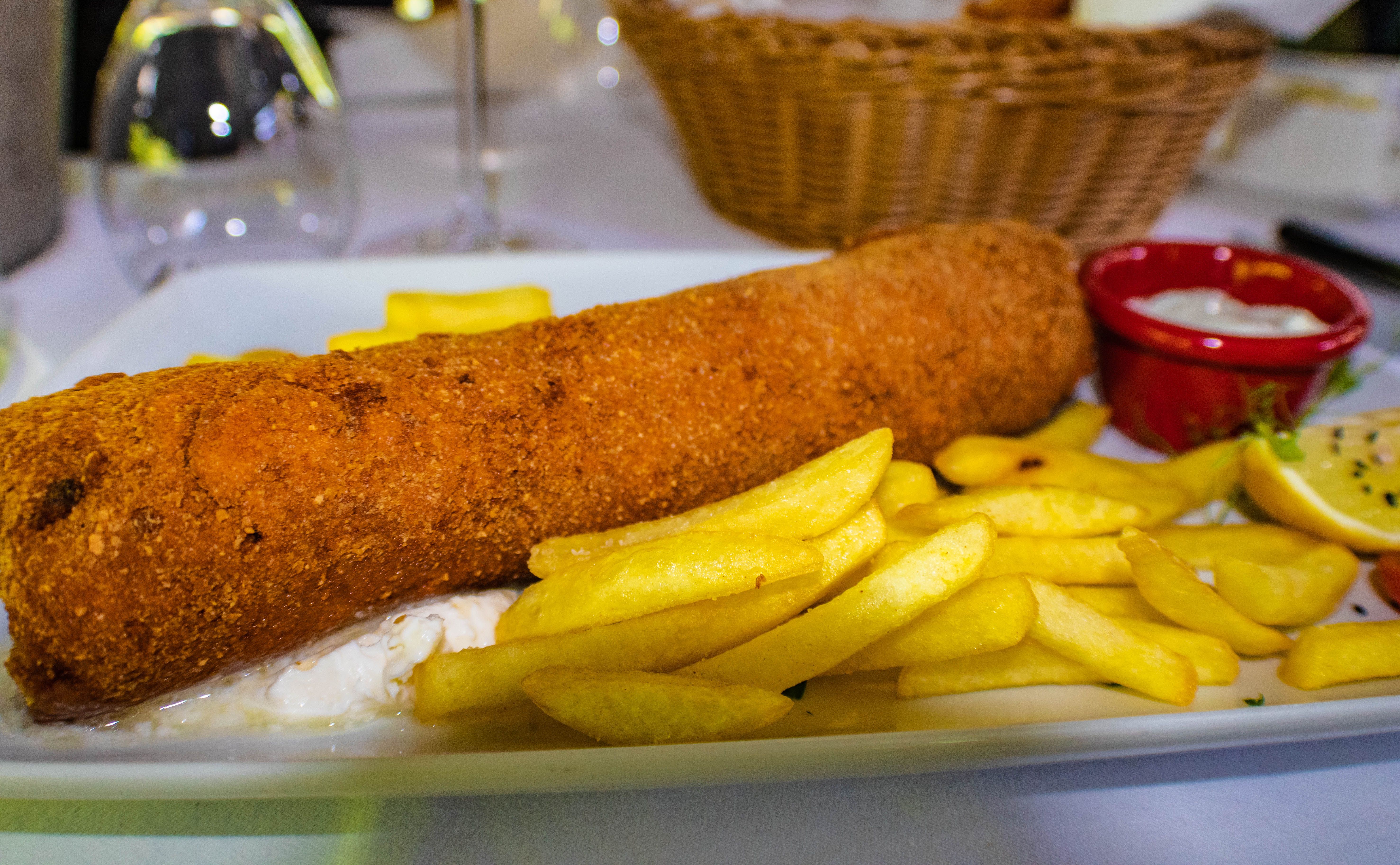 Karadjordjeva snicla (Karadjordje's schnitzel) named after the Serbian revolutionary Karadjordje consists of a rolled veal, pork, or chicken steak, stuffed with kaymak, which is then breaded and fried