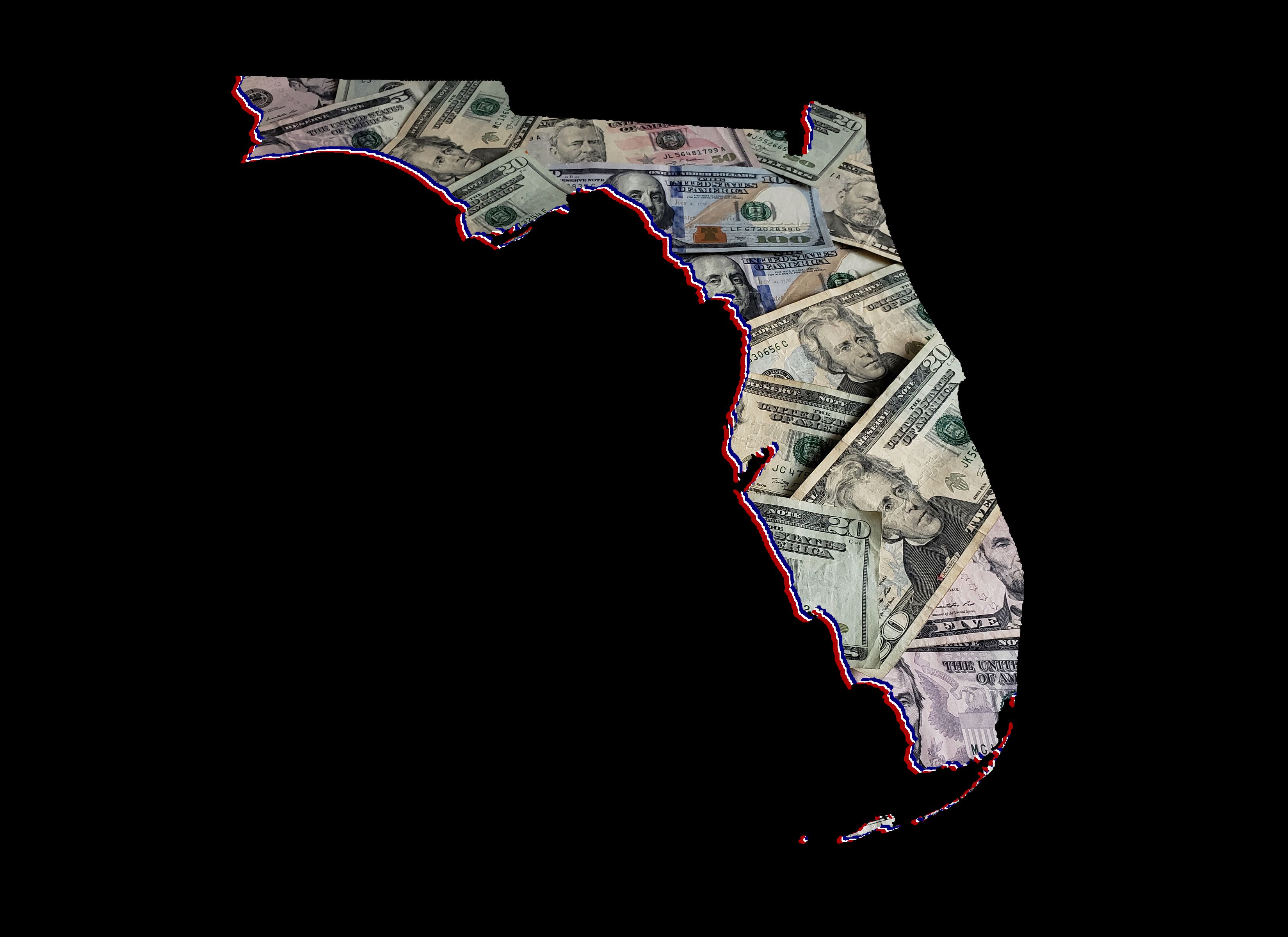 Florida map filled with U.S. currency symbolizing nonprofit compliance requirements, state registration, and charitable solicitation laws.