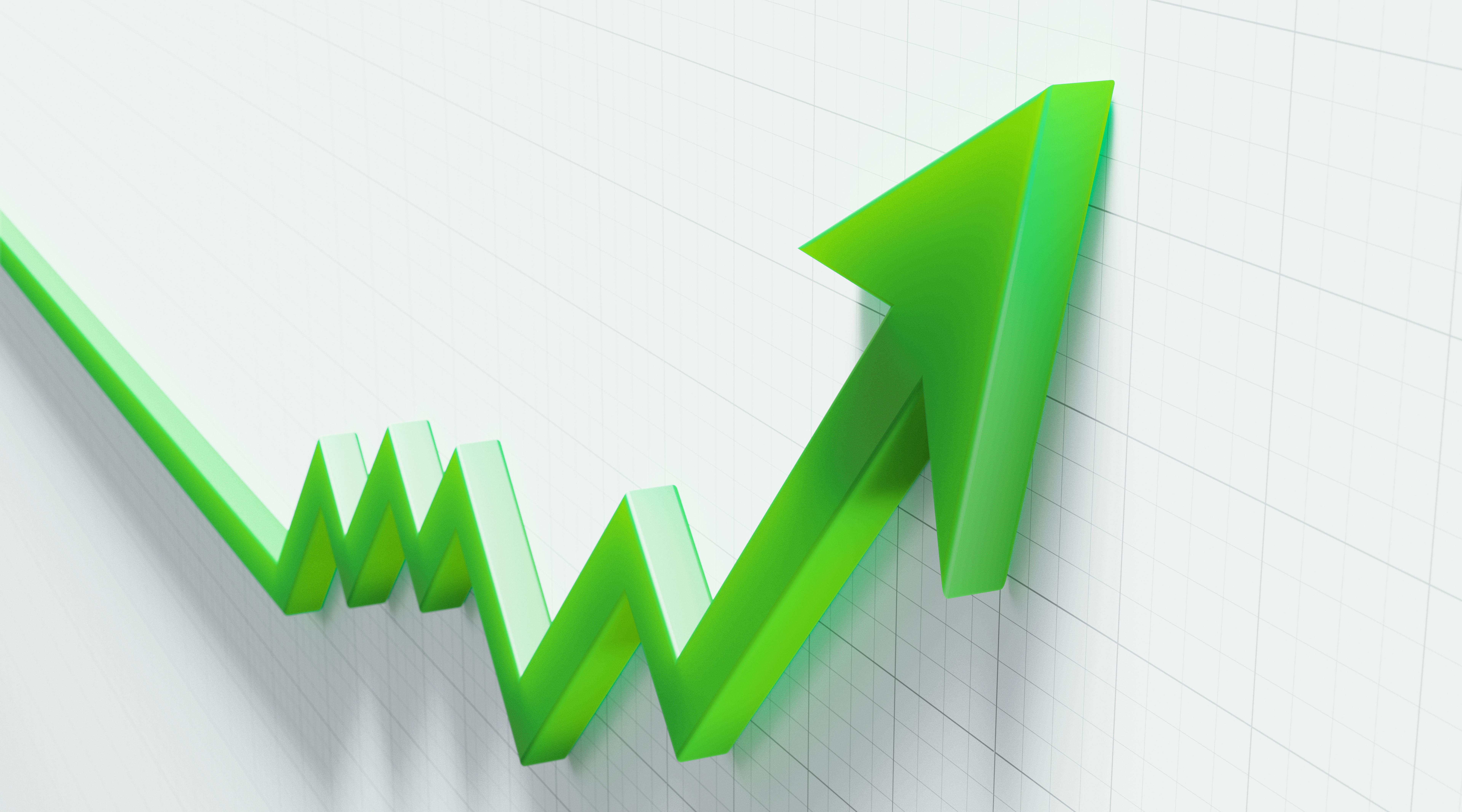 Green Arrow Moving Up Over Graph Paper Background