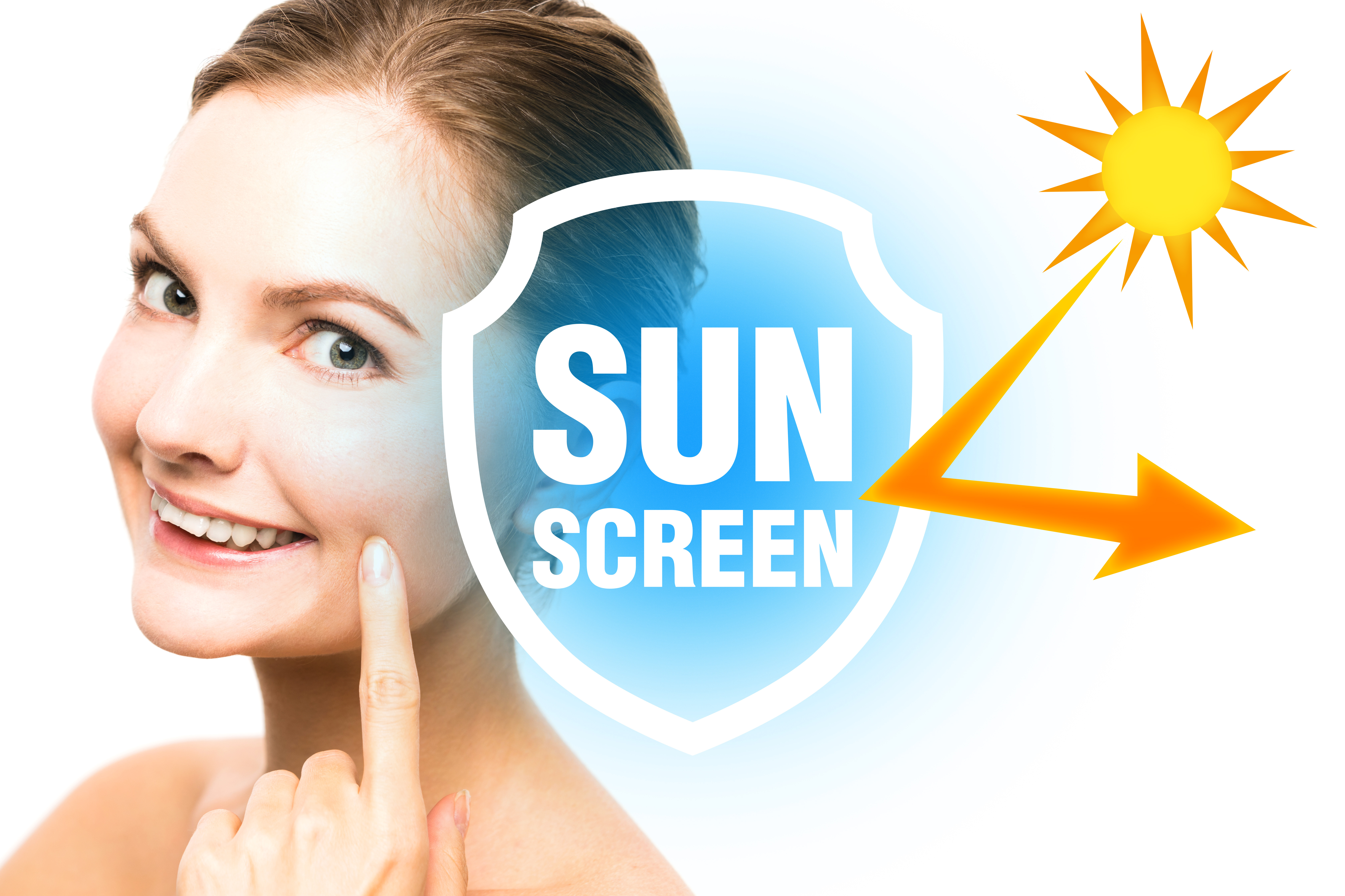 beautiful woman and sunscreen, UV protection.