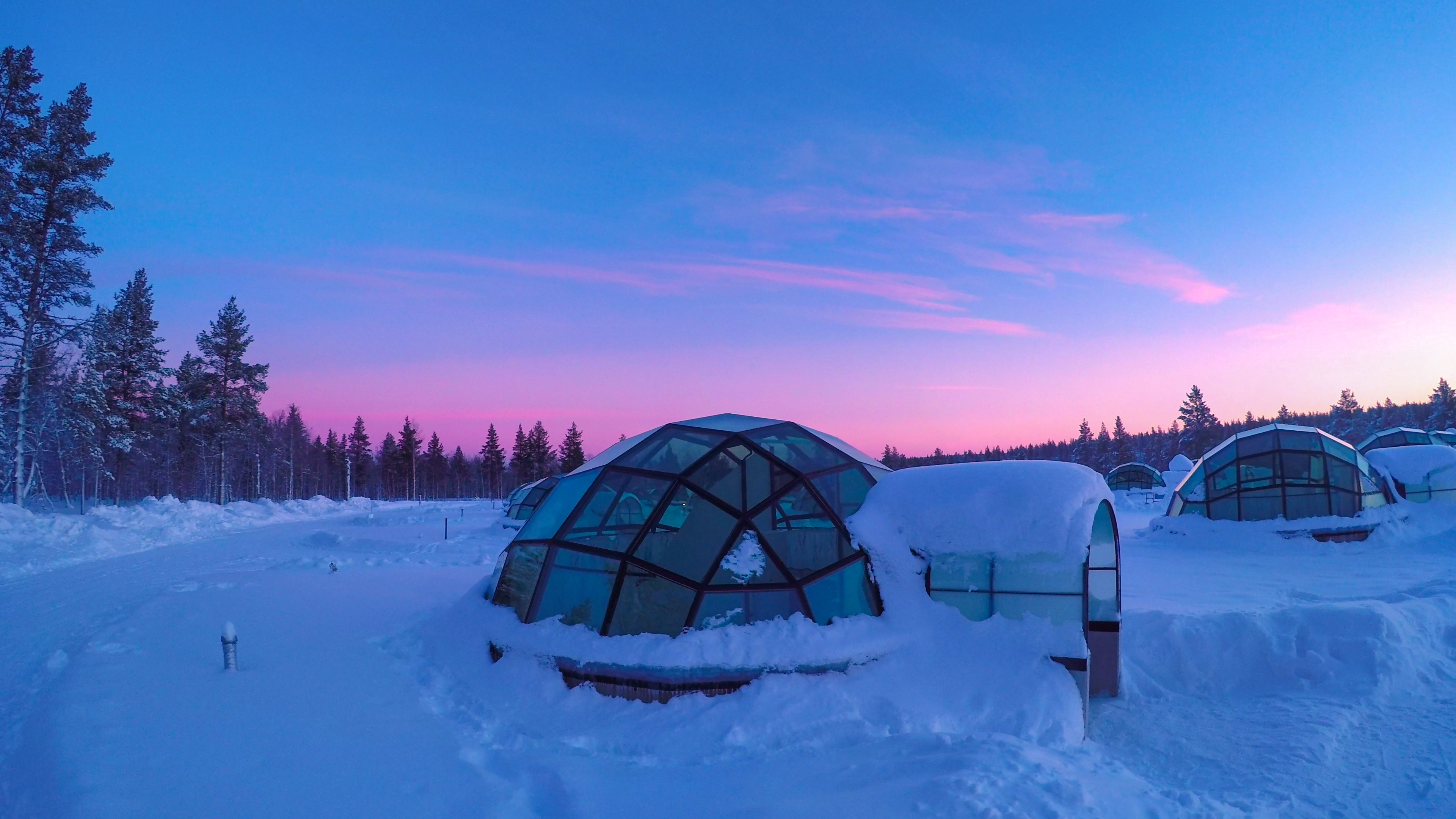 Glass igloo at Kakslauttanen Arctic Resort Finland during magical polar twilight Glass igloo at Kakslauttanen Arctic Resort Finland during magical polar twilight