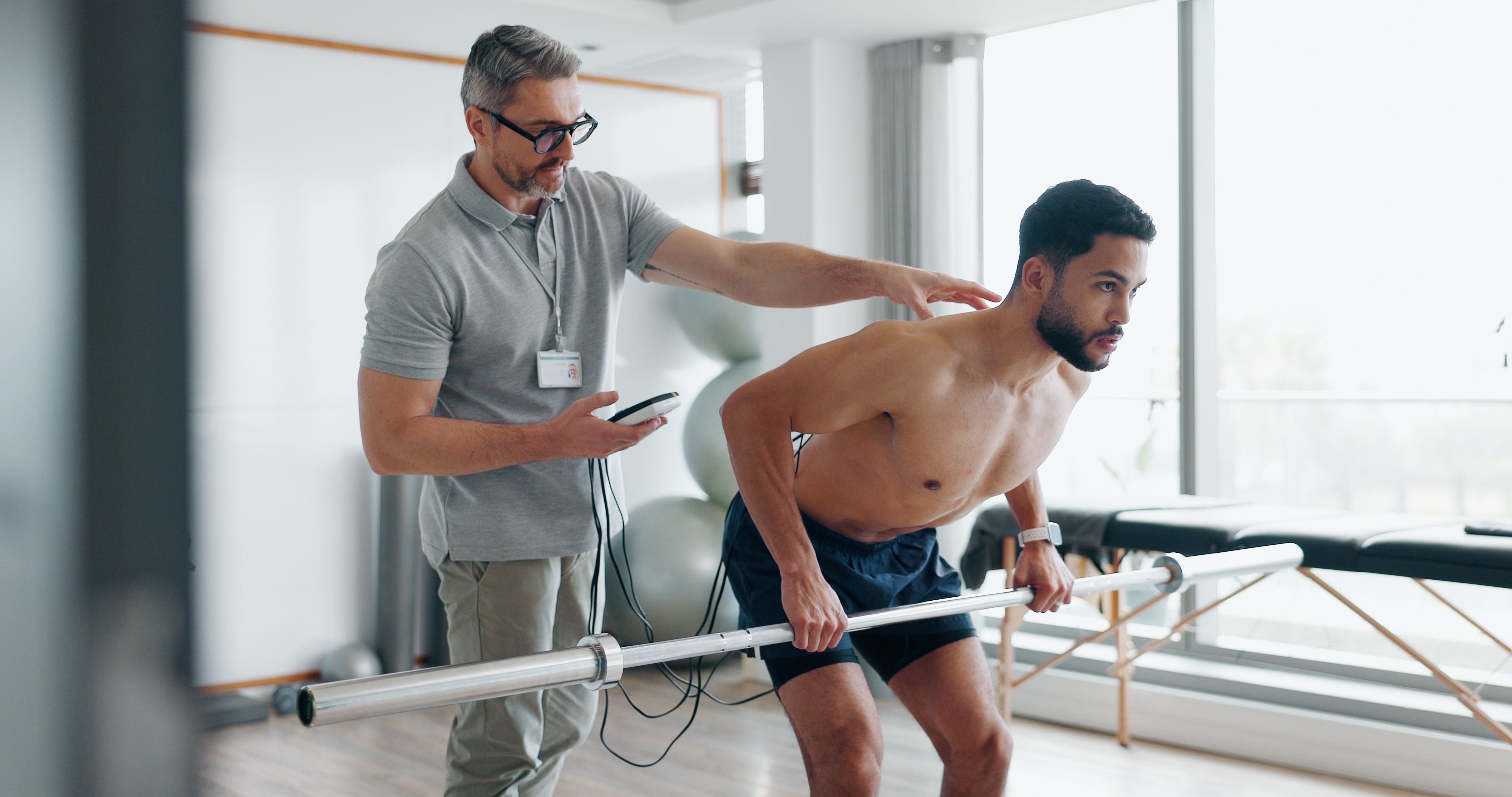 Close-up of physical therapy on a shoulder